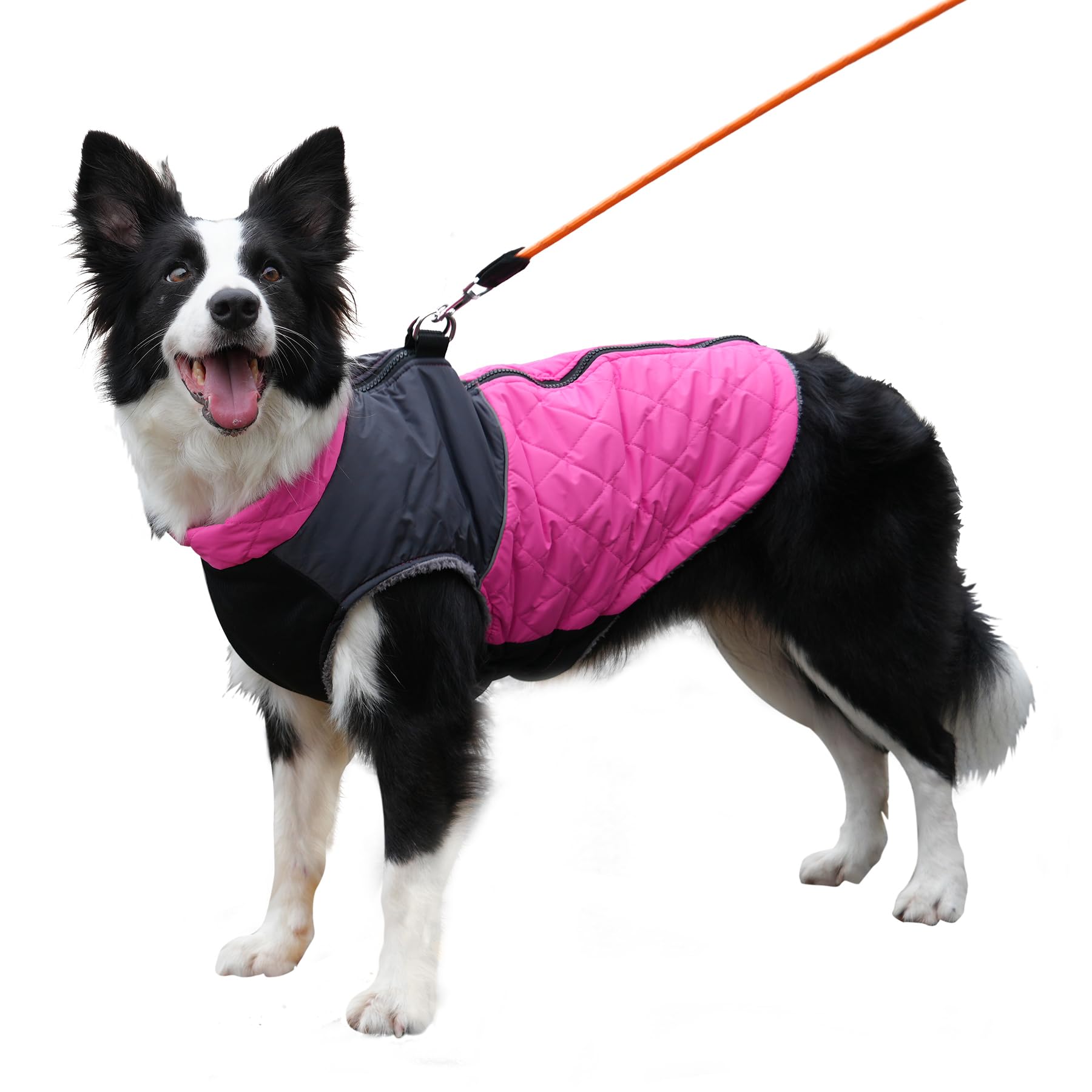 Joydaog Warm Fleece Dog Coats For Medium Dogs,D-Rings Waterproof Puppy Jacket For Cold Winter,Pink Xl