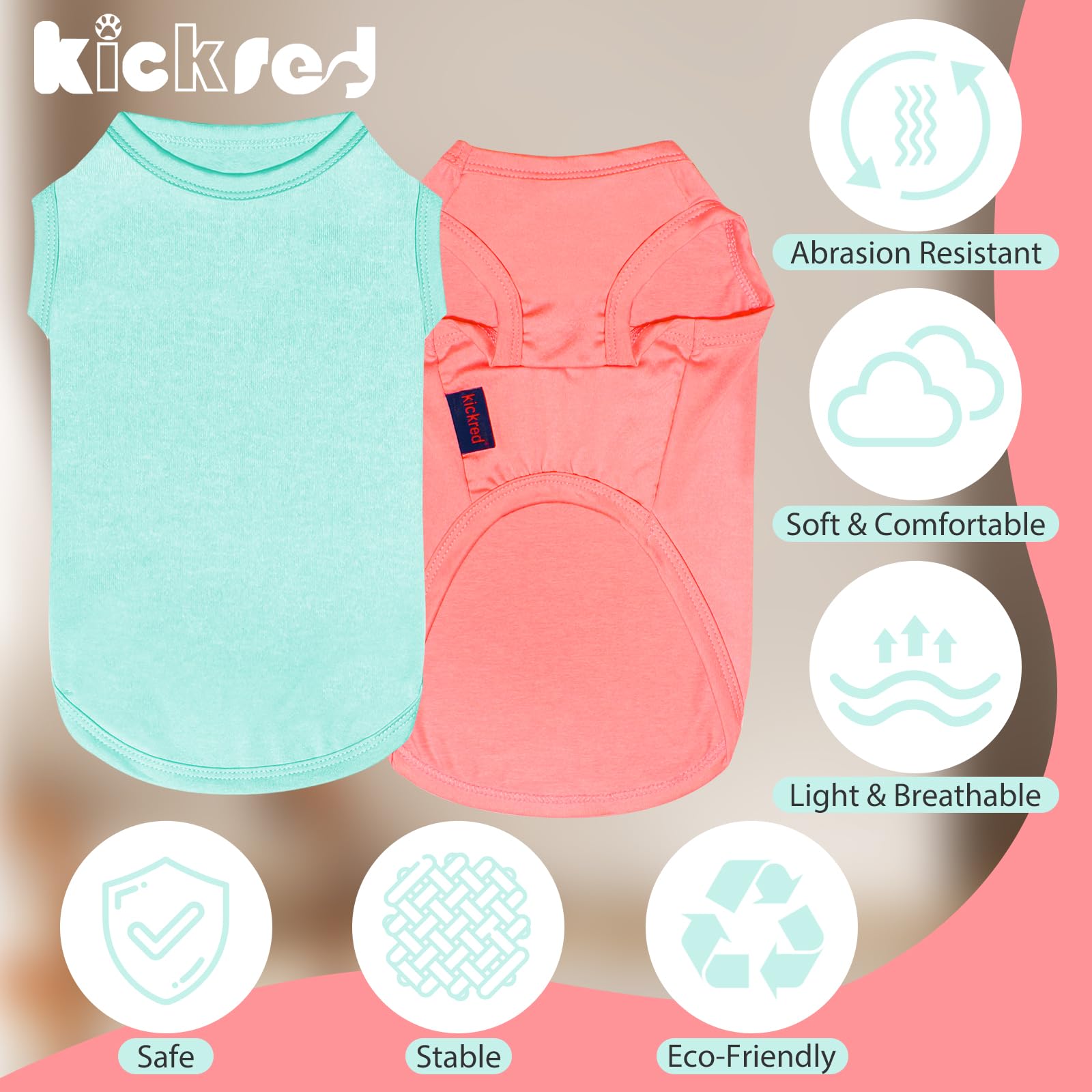 Kickred 2-Piece Dog Shirts - Soft, Breathable Tank Top & Sleeveless Sweatshirt For Medium-Large Pets - Light Blue+Candy Pink (M)