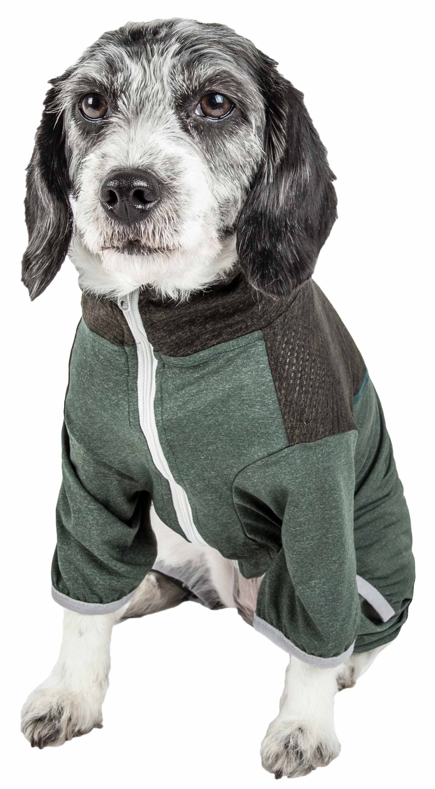 Pet Life Active 'Embarker' Heathered Performance 4-Way Stretch Two-Toned Full Body Warm Up(D0102H70W2W.)