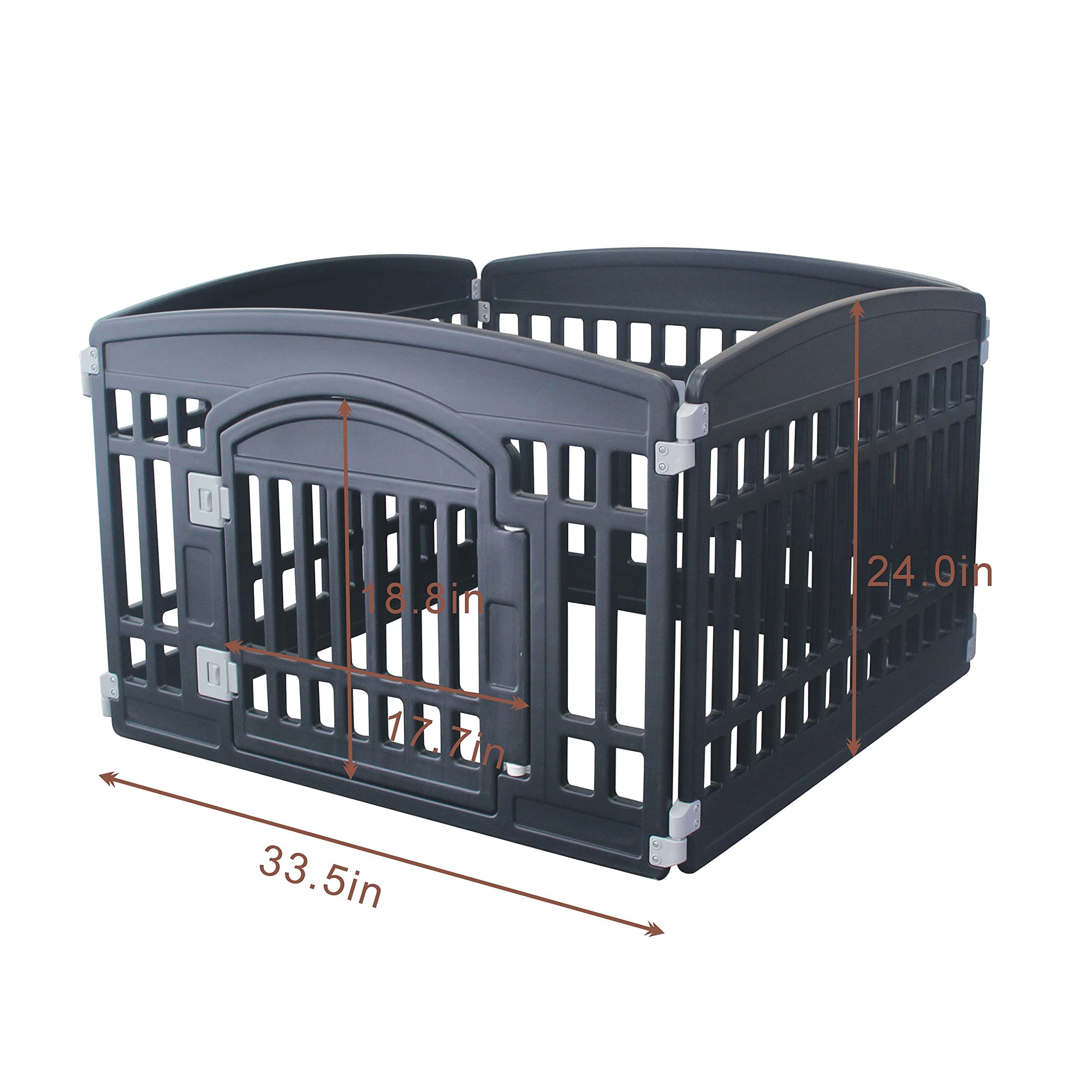 Gupamiga Pet Playpen - Foldable 4-Panel Exercise Pen for Small Dogs - Heavy Plastic, Mesh Top, Black (33.5x33.5 Inches)
