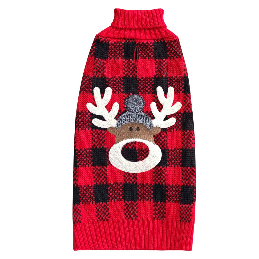 Kyeese Christmas Reindeer Dog Sweater For Medium Dogs With Leash Hole Dog Sweaters Red Buffalo Check Pet Sweater,Xxl