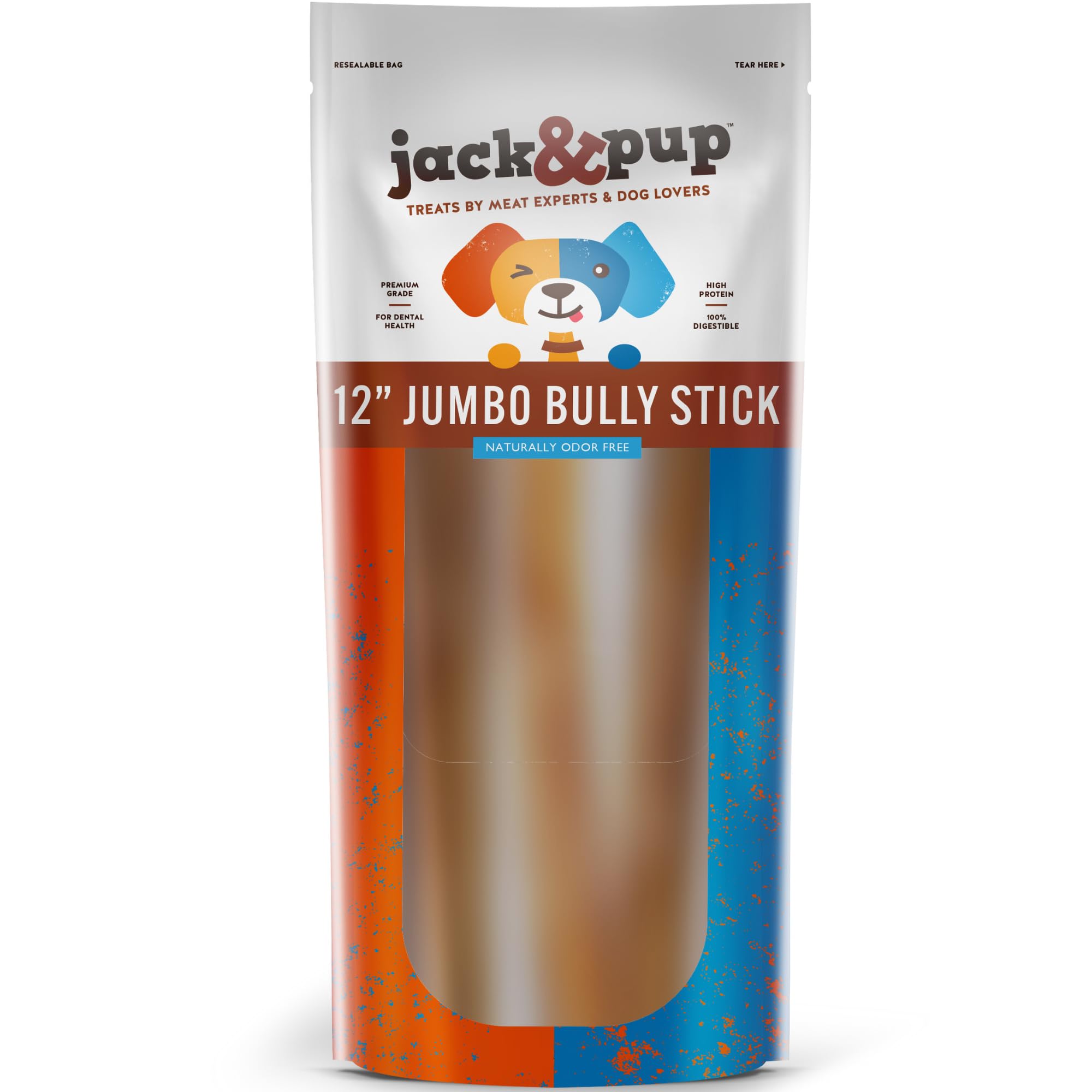 Jack&Pup 12 Inch Bully Sticks for Large Dogs (5 Pack) Jumbo Dog Chews for Aggressive Chewers | All Natural, Odor Free Bully Stic