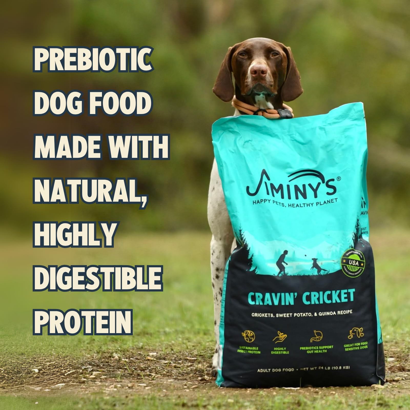 Jiminy's Cravin' Cricket Dry Dog Food - Sensitive Stomach, Probiotic, 24lb Bag, Hypoallergenic, Made in USA