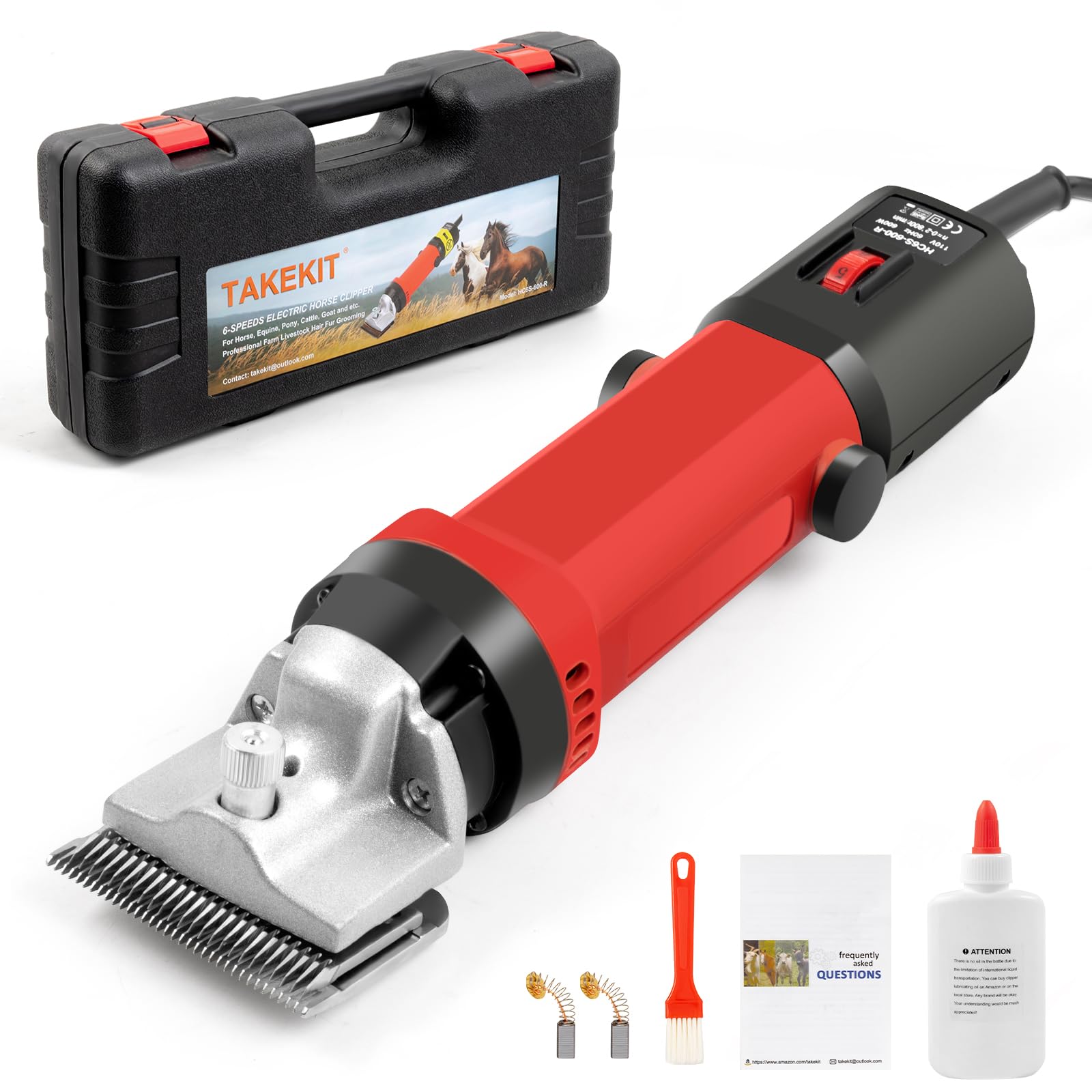 Takekit Horse Clippers, 600W Professional Heavy Duty Horse Body Clippers, 6-Speeds Large Livestock Clippers For Body Clipping Ho