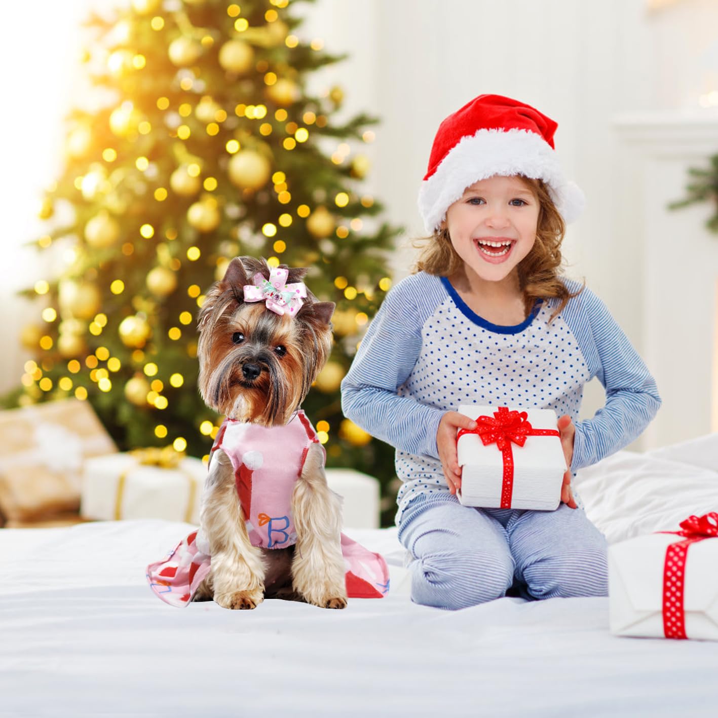 Otunrues Dog Christmas Dress Dog Christmas Outfit Dog Dresses With Elk Antlers Velvet Girl Dog Christmas Holiday Party Dress Lig