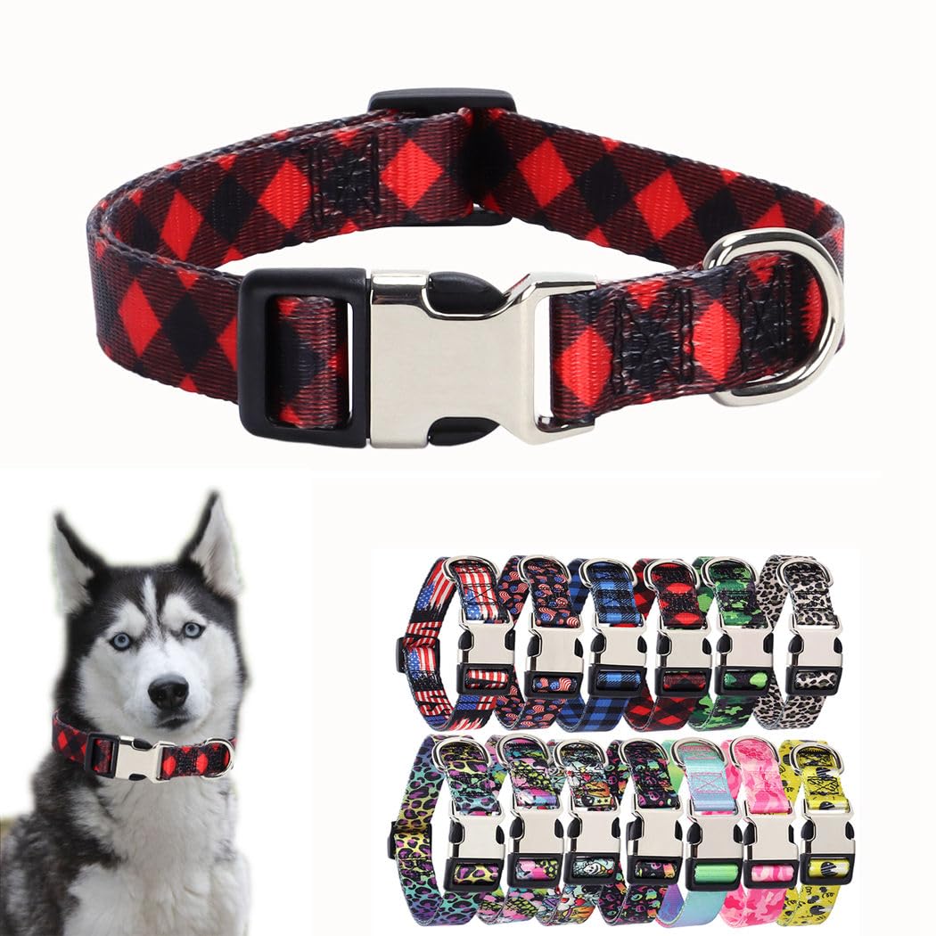 Red Plaid Dog Collars For Medium Dogs, Pretty Pattern Dog Collar Metal Buckle Durable Soft Girl Puppy Collars For Xsmall Small M