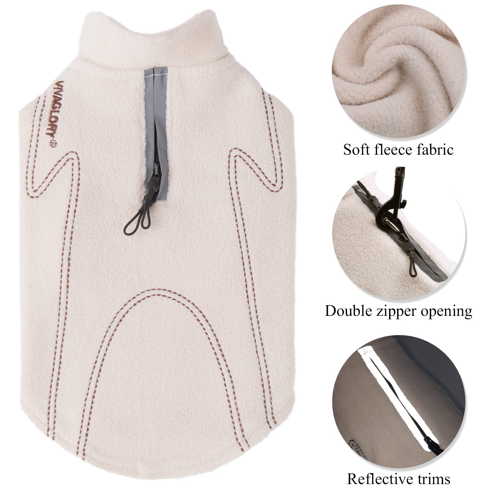 Vivaglory Dog Fleece Coat, Winter Vest for Small Medium Large Dogs, Beige, M, Windproof, Easy On/Off, Model CWY-0004QKQM