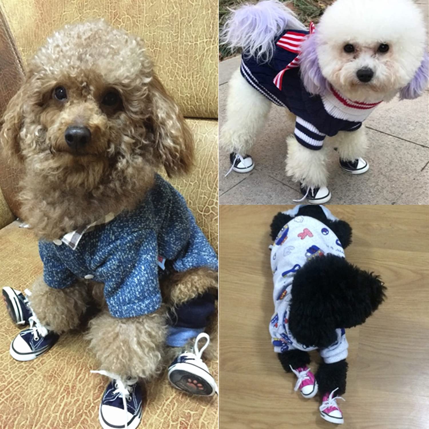 Besuntek Pet Dog Shoes,Puppy Canvas Sport Shoes Sneaker Boots, Non Slip Causal Shoes Dog & Cat Paw Protective Cover For Outdoor Walking, Sports And Hot Pavement，4Pcs