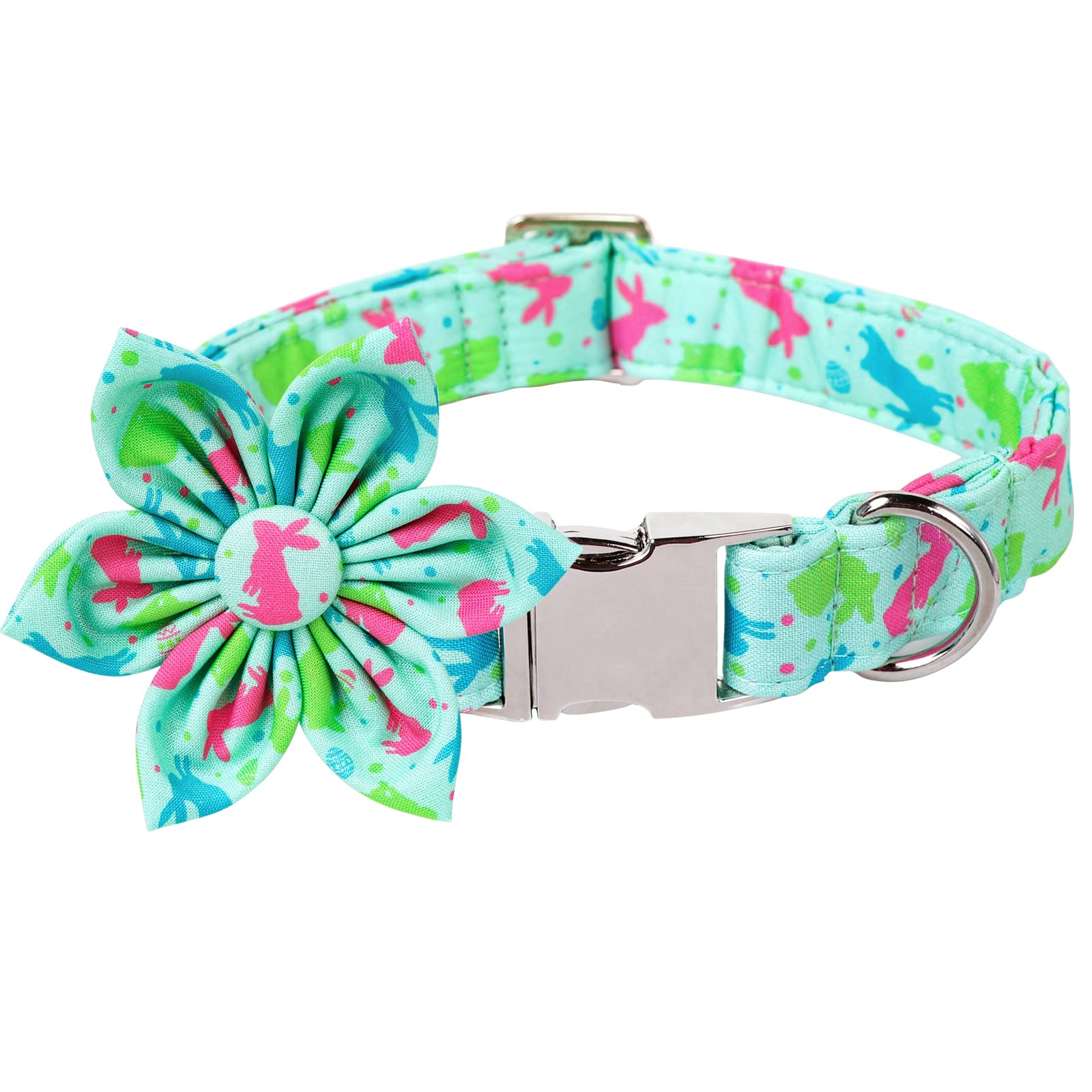 Lionet Paws Easter Dog Collar With Flower, Bunny Egg Flower Collar With Metal Buckle For Dogs And Cats, Adjustable Comfortable D