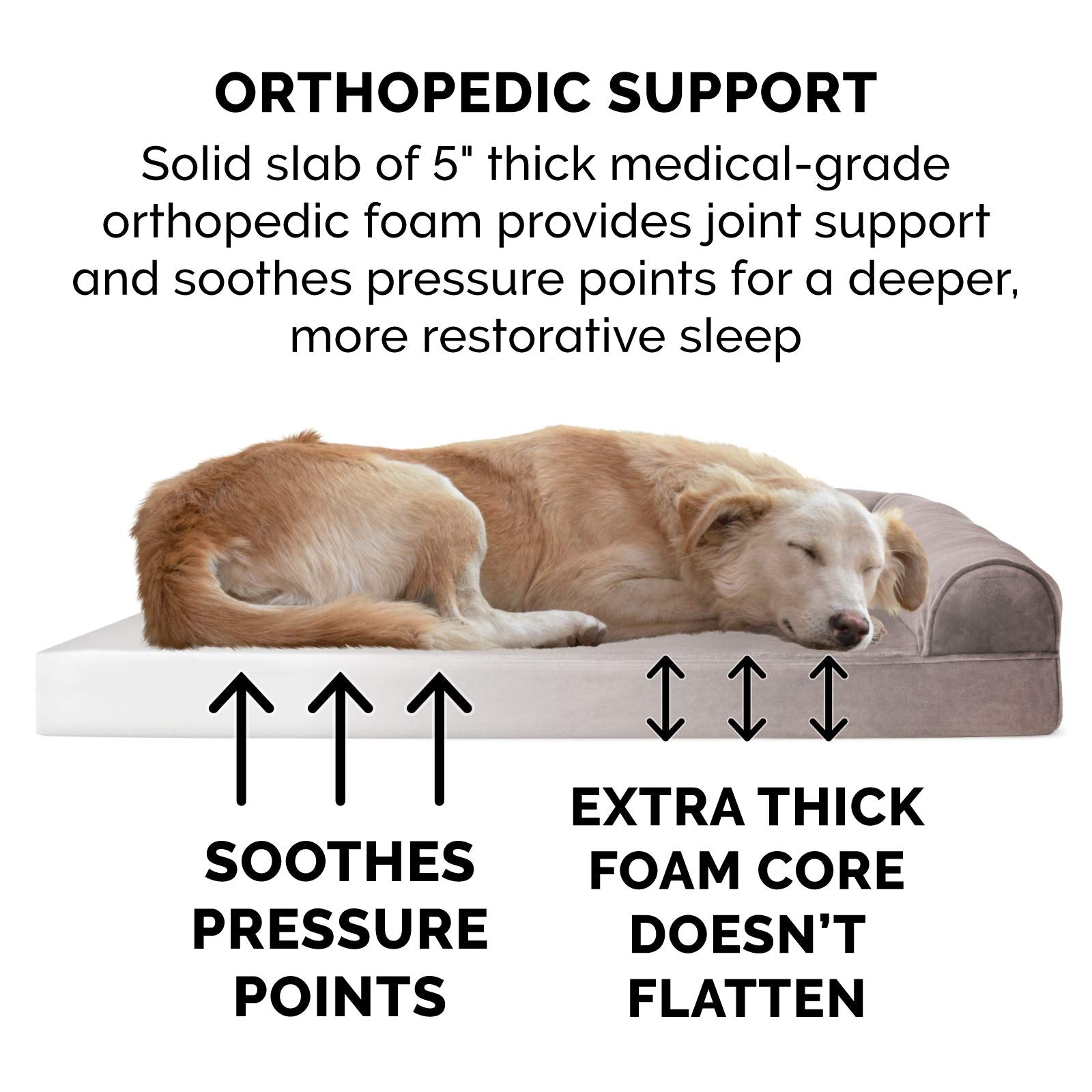 Furhaven Orthopedic Dog Bed For Large Dogs W/ Removable Bolsters & Washable Cover, For Dogs Up To 125 Lbs - Faux Fur & Velvet Sofa - Driftwood Brown, Jumbo Plus/Xxl