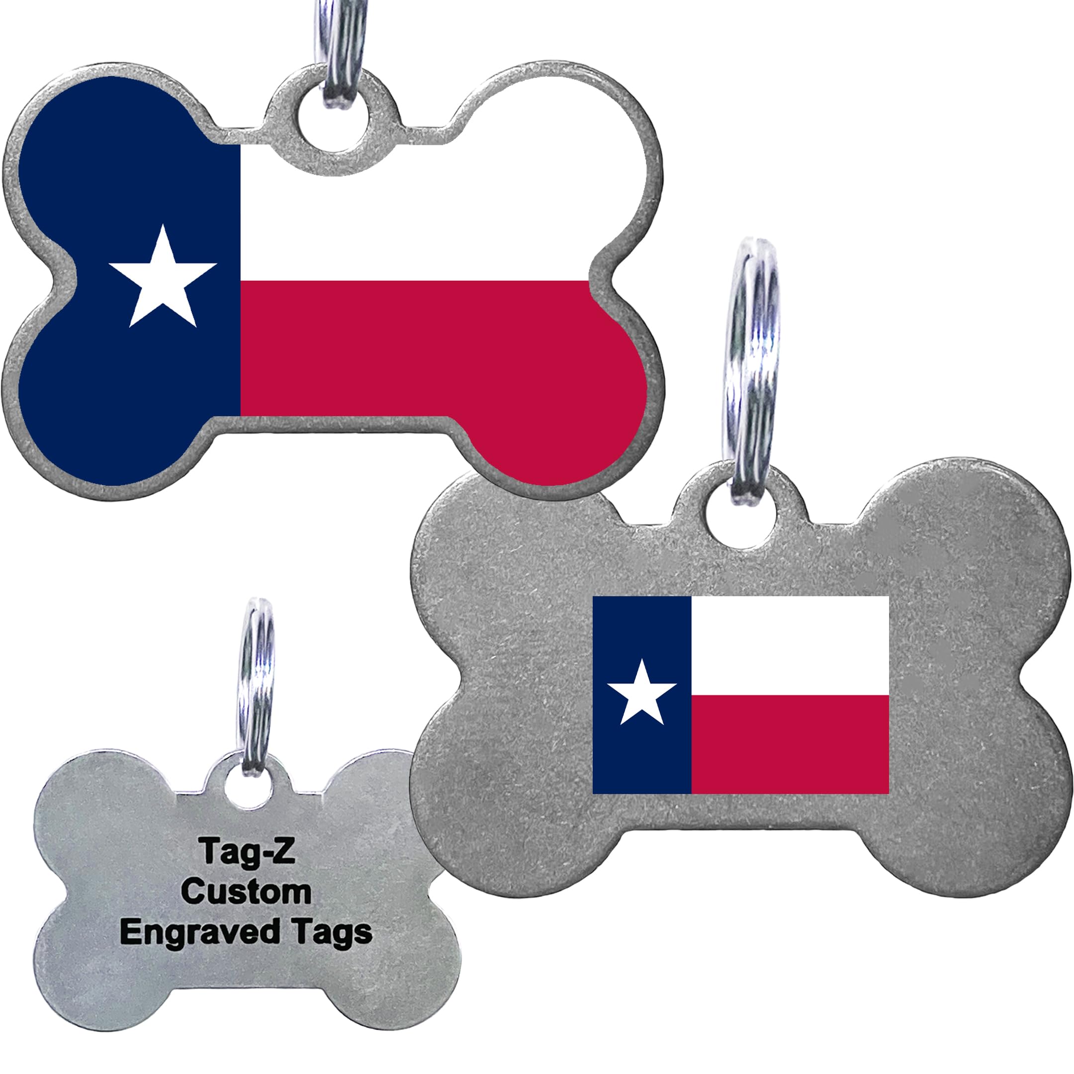 Texas Flag Pet Id Tags, Custom Printed And Laser Engraved Bone