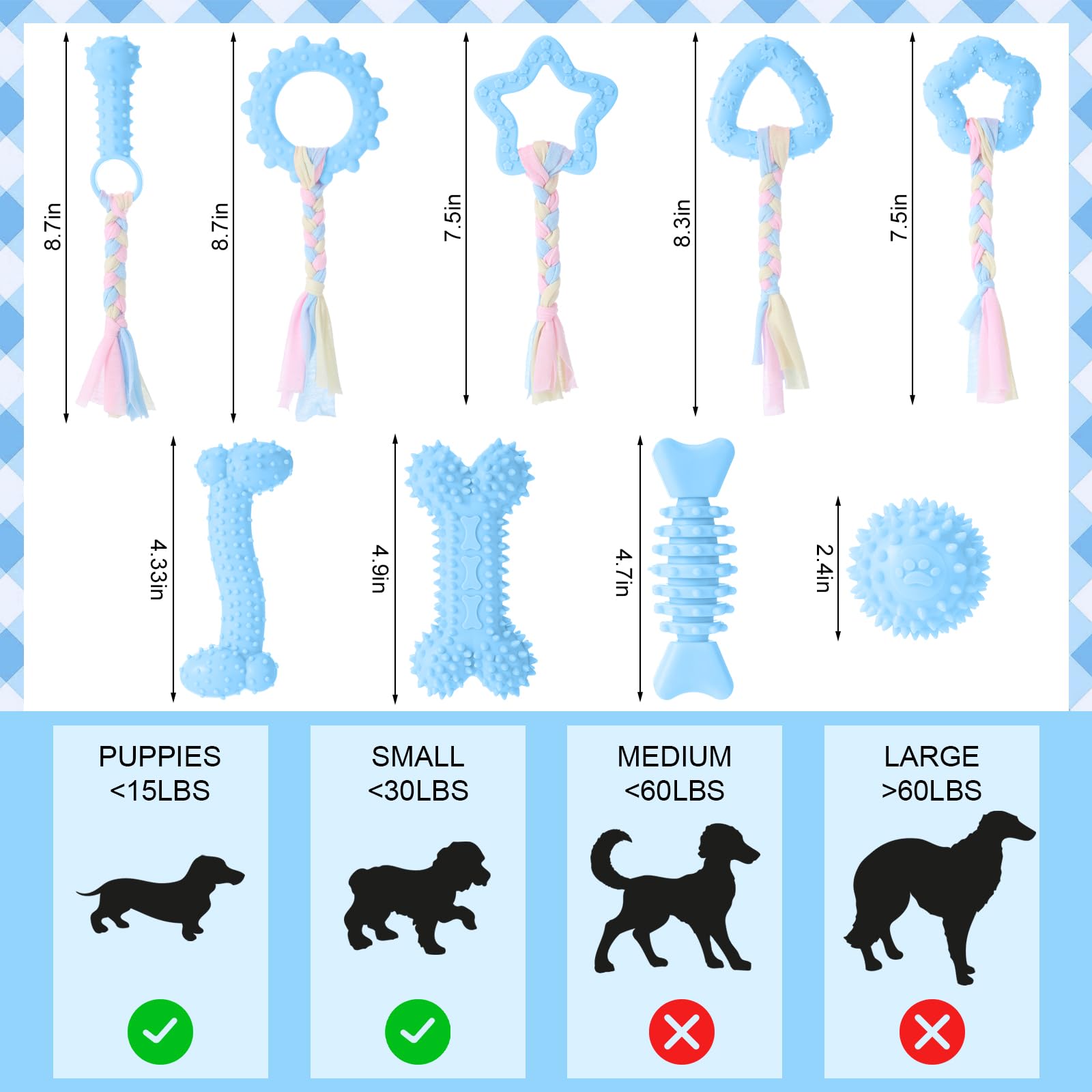 Foilswirl 9 Pack Puppy Chew Toys For Teething Puppy Teething Chew Toys For 0-6 Months Suitable For Female Small Dogs(Blue)