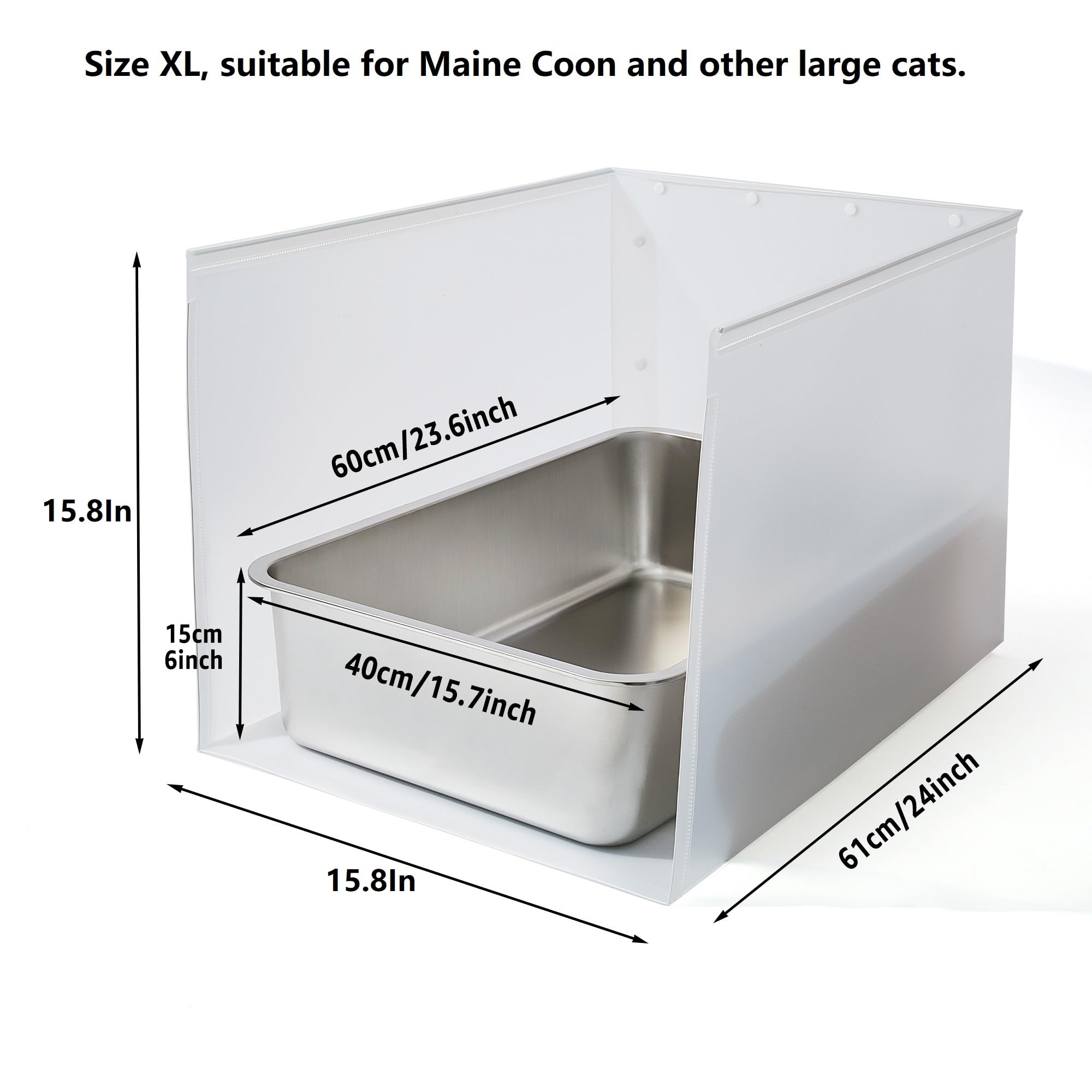 Jimeiqi Stainless Steel Litter Box 2 Pack, 23.6X15.7X5.9 Extra Large Stainless Steel Cat Box With 15.8In High Side Pee Shi