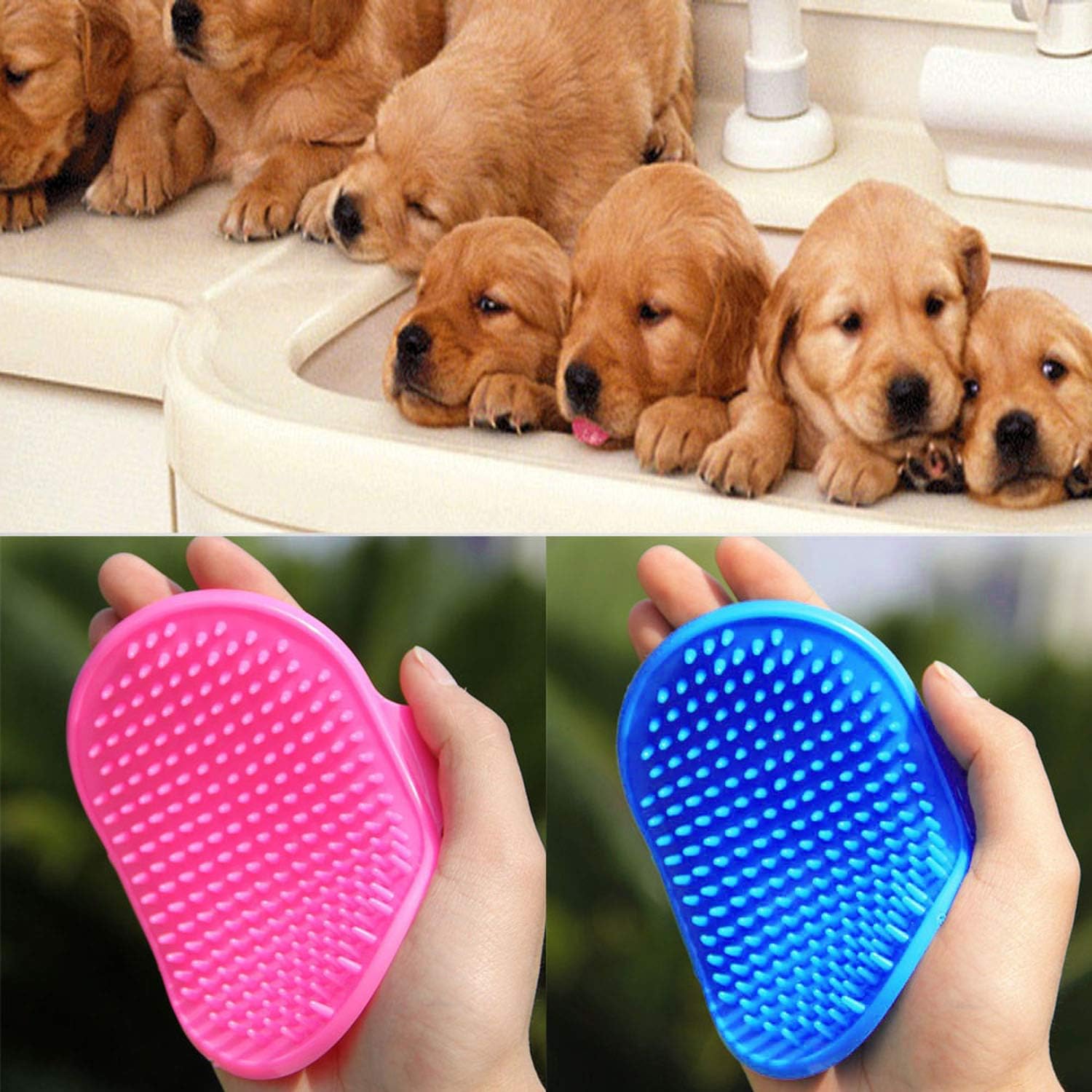 Sage Square Rubber Pet Grooming Comb, Detangling Brush, Massage Comb, Bath Comb (Pack Of 2)