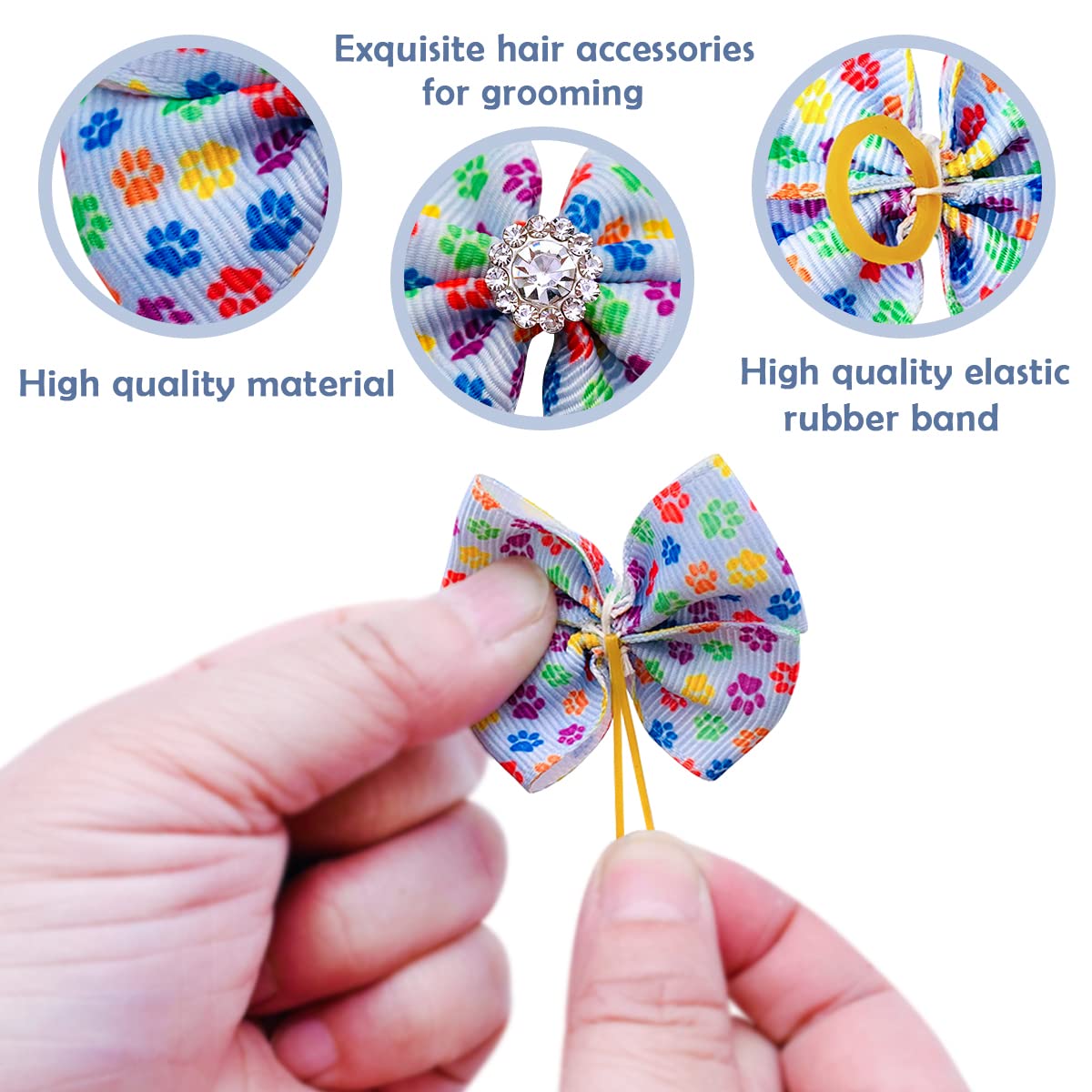 Pet Show 50Pcs/25Pairs Paw Pattern Small Dog Hair Bows Bulk With Rubber Bands For Medium Dogs Cats Puppy Shih Tzu Rhinestone Bowknot Topknot Yorkies Rabbits Girl Boy Pet Grooming Hair Accessories