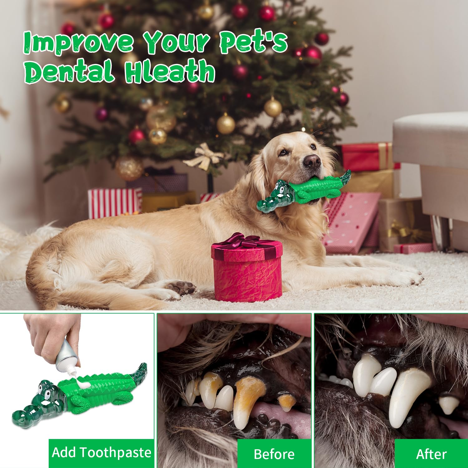 Fuufome Dog Chew Toy - Indestructible Nylon for Aggressive Chewers, Large, Green, Model 04, Reduces Anxiety and Boredom