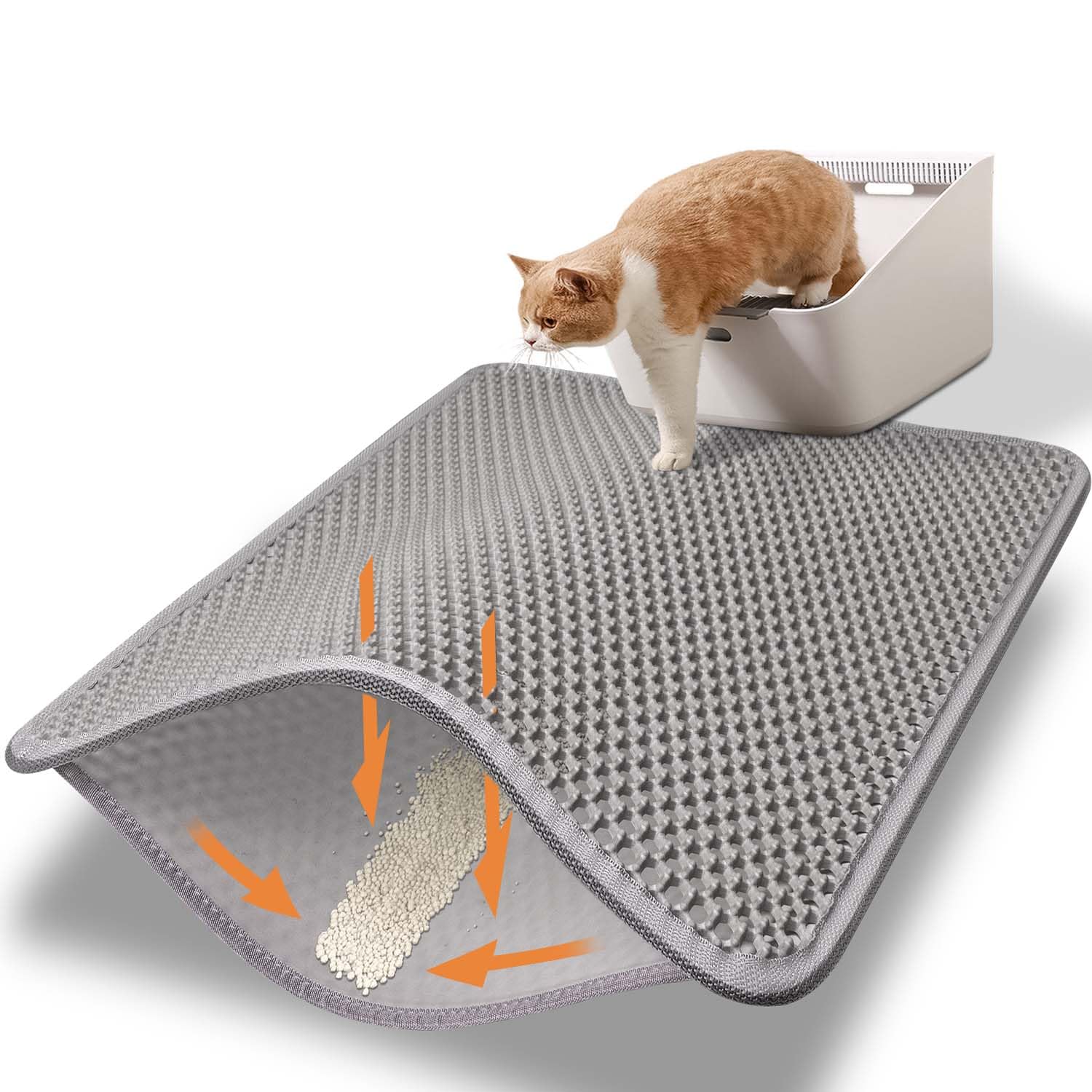 Polarduck Cat Litter Mat - Honeycomb Double Layer, Washable, Urine Proof, 23" x 17", Gray