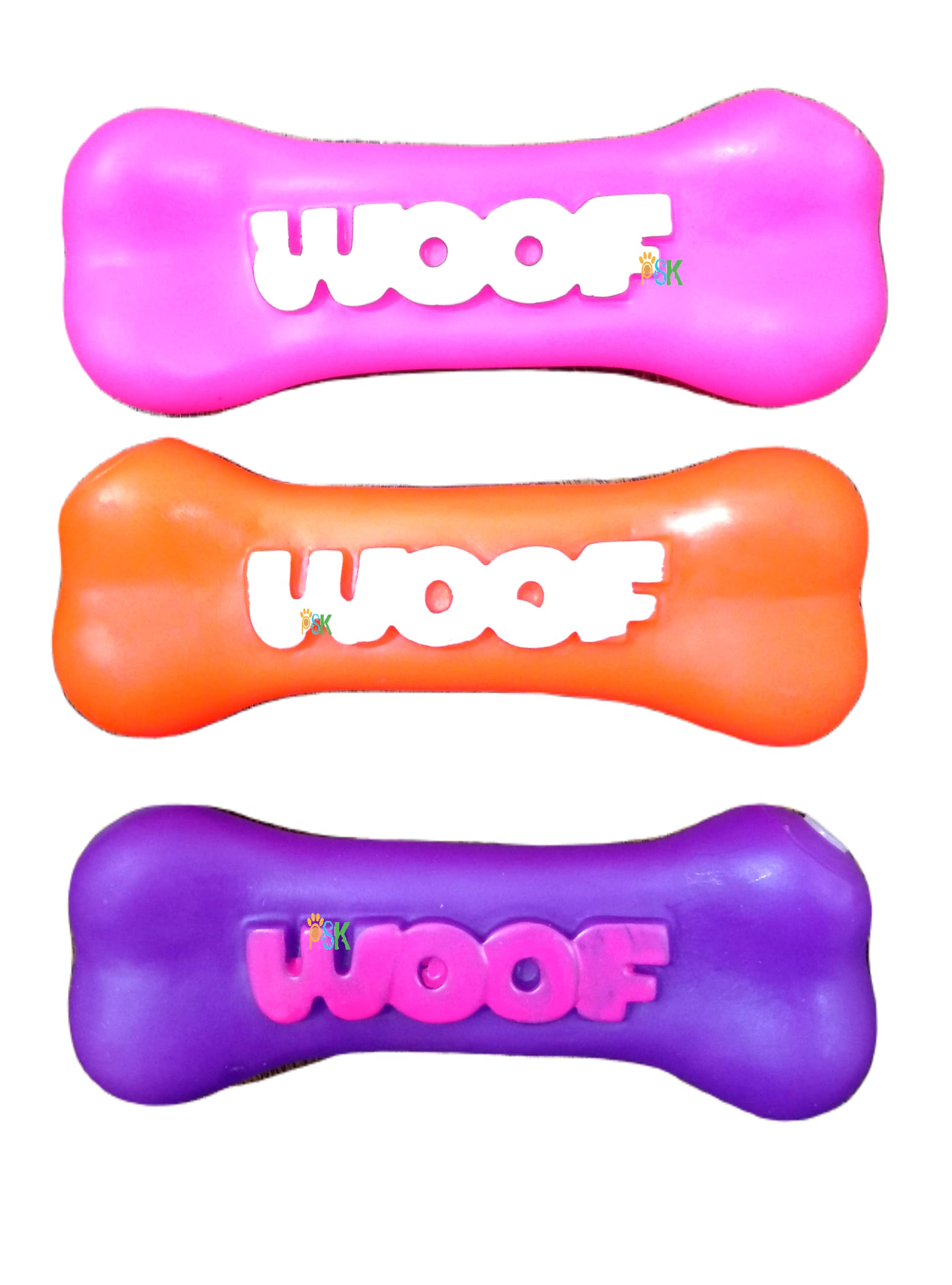 Psk Pet Mart Colorful Squeaky Rubber Non Toxic Sound & Chew Bone Toy With Woof Print Toy For Puppies & Small Dogs (Color May Var