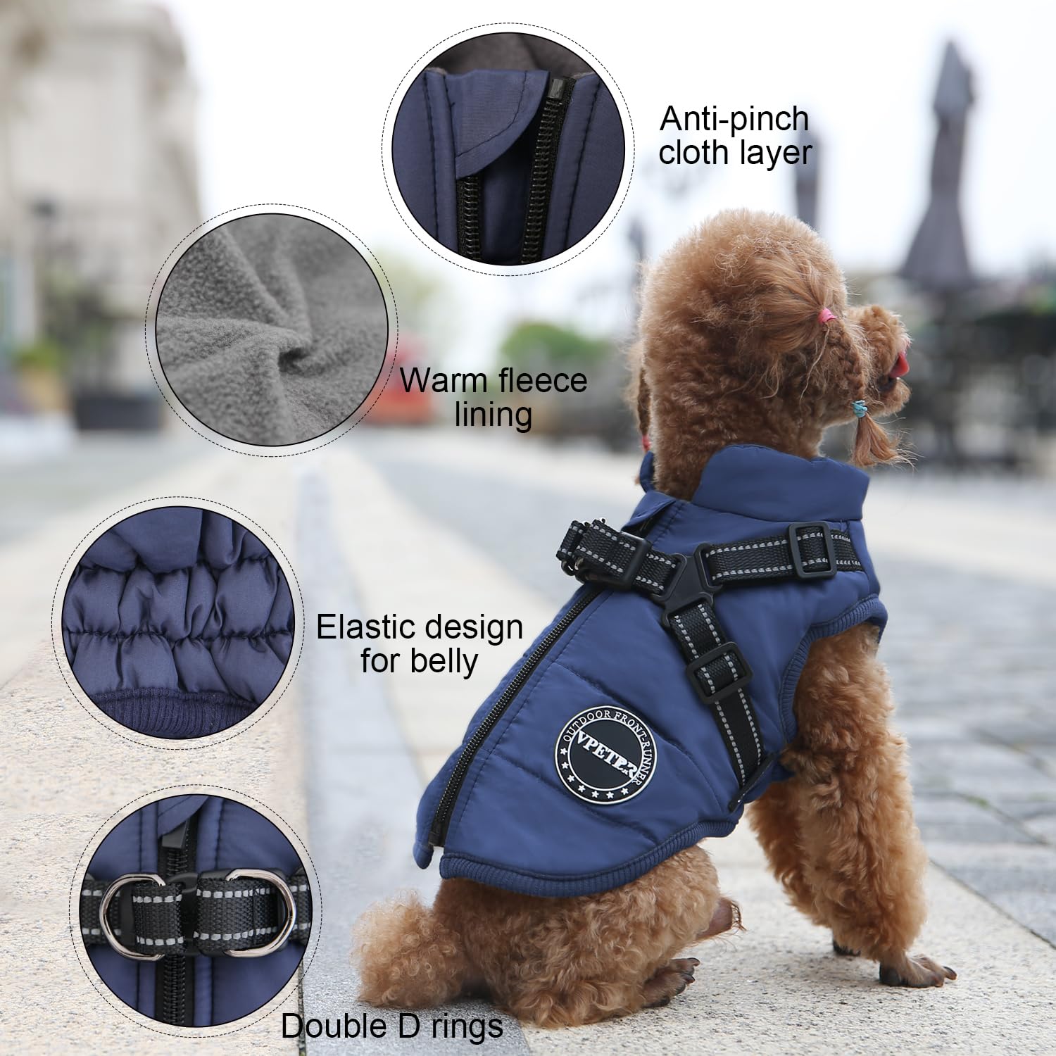V.Pet.B.R Dog Winter Coat, Warm Jacket Padded Fleece Vest With Built-In Harness, Waterproof Windproof Reflective Cozy Snow Pet C
