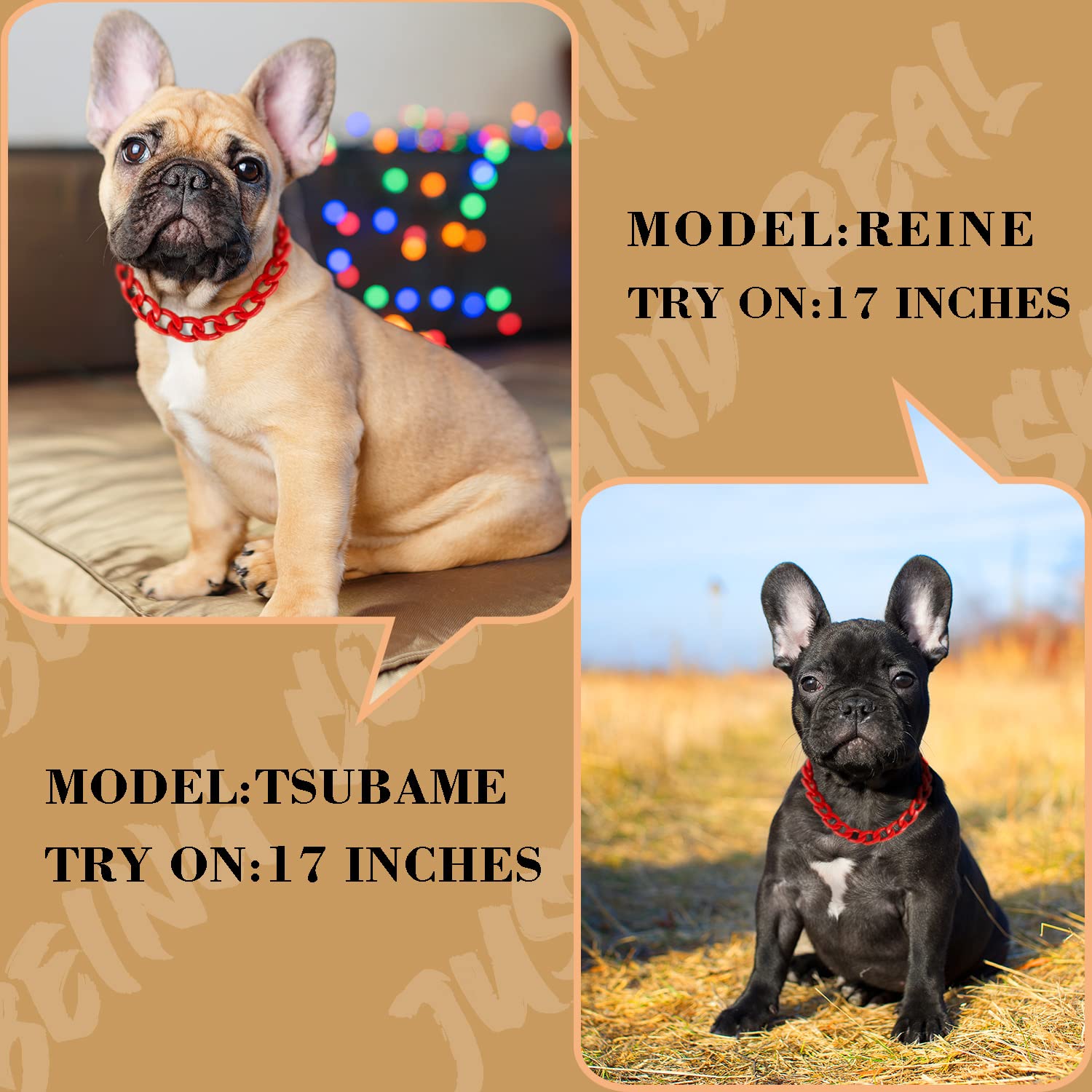 Red Dog Chain Collar-3/4 Inch (20Mm) Width Cuban Link Durable Dog Necklace, Cute Fashion Pet Collar For Pit Bulldog, Light Metal