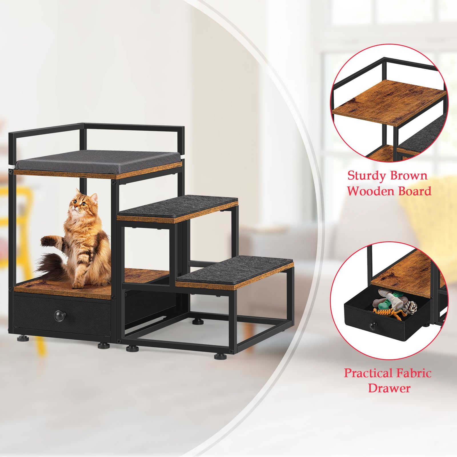 Caduke Pet Window Perch With Stairs Dog Window Seat With Stairs Dog Bunk Bed For Small Dogs Elevated Pet Bed Multi Level Platfor