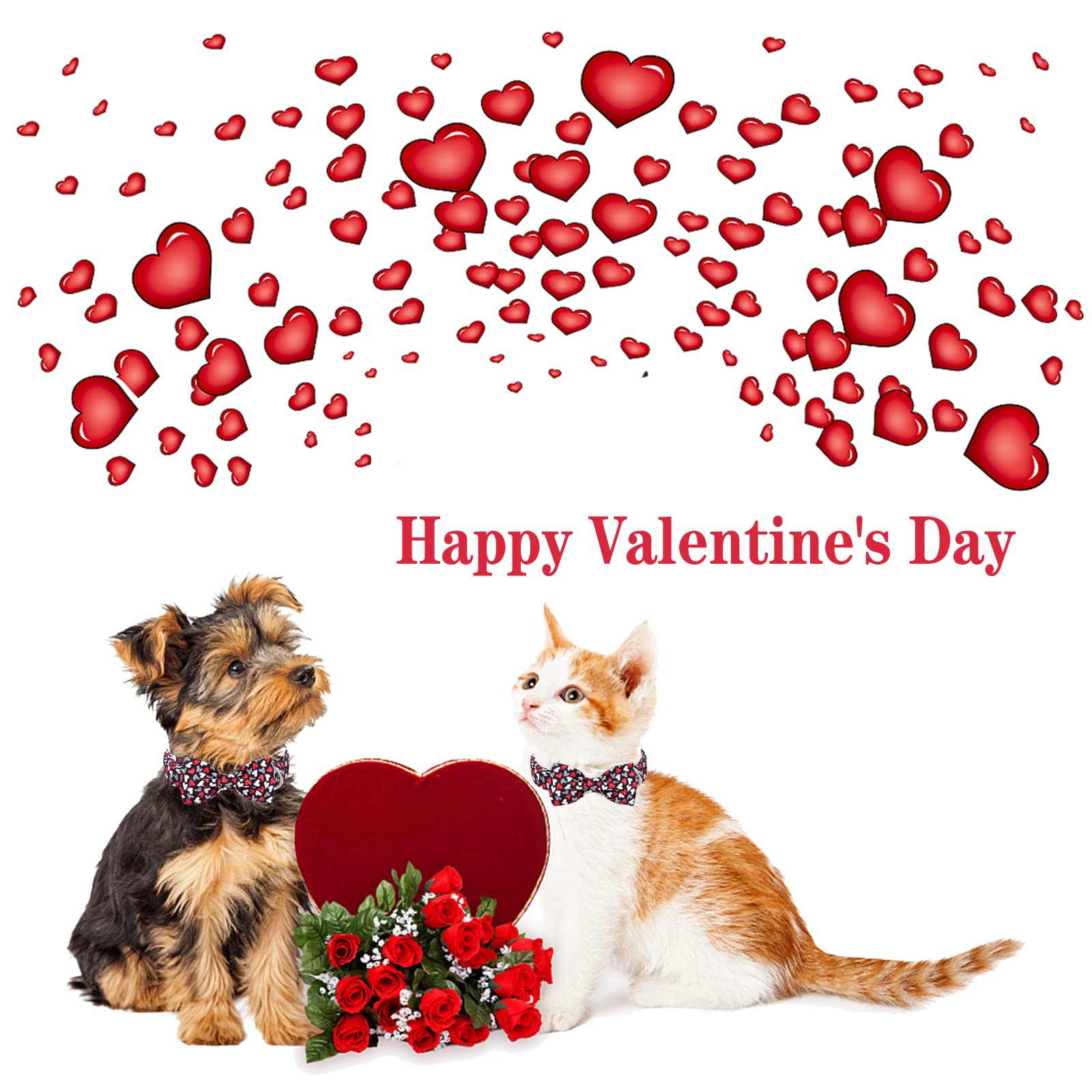 Unique Style Paws Valentine'S Dog Collar With Bow Tie Black & Red Heart Puppy Collar Best Gothic Style For Small Medium Large Bo