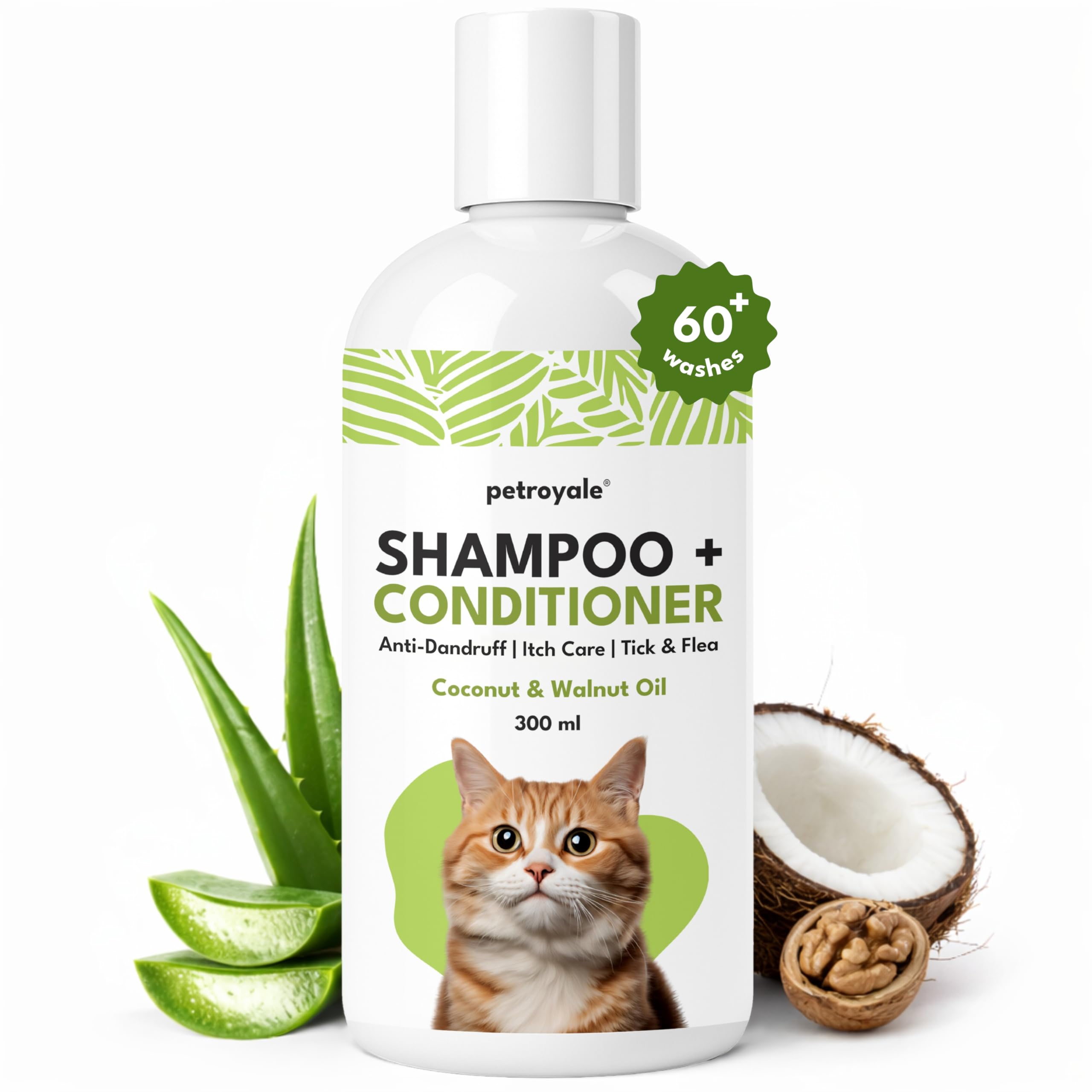 Petroyale 2-In-1 Shampoo + Conditioner For Cats - Anti-Tick & Flea - Dandruff Control - Itch Relief - Cat Shampoo With Coconut, 