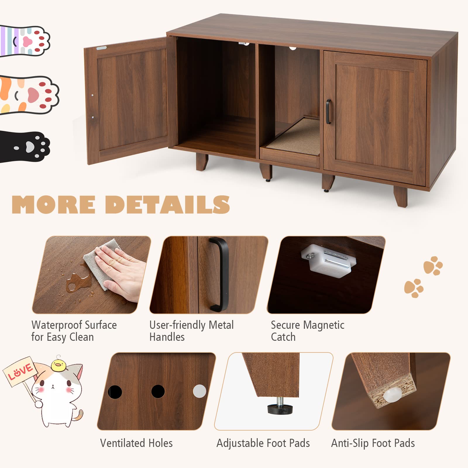 Tangkula Double Cat Litter Box Enclosure For 2 Cats, Large Stackable Hidden Privacy Cat Washroom Cabinet With Scratching Board, Indoor Cat House Tv Stand Side Table, Litter Box Furniture (Brown)