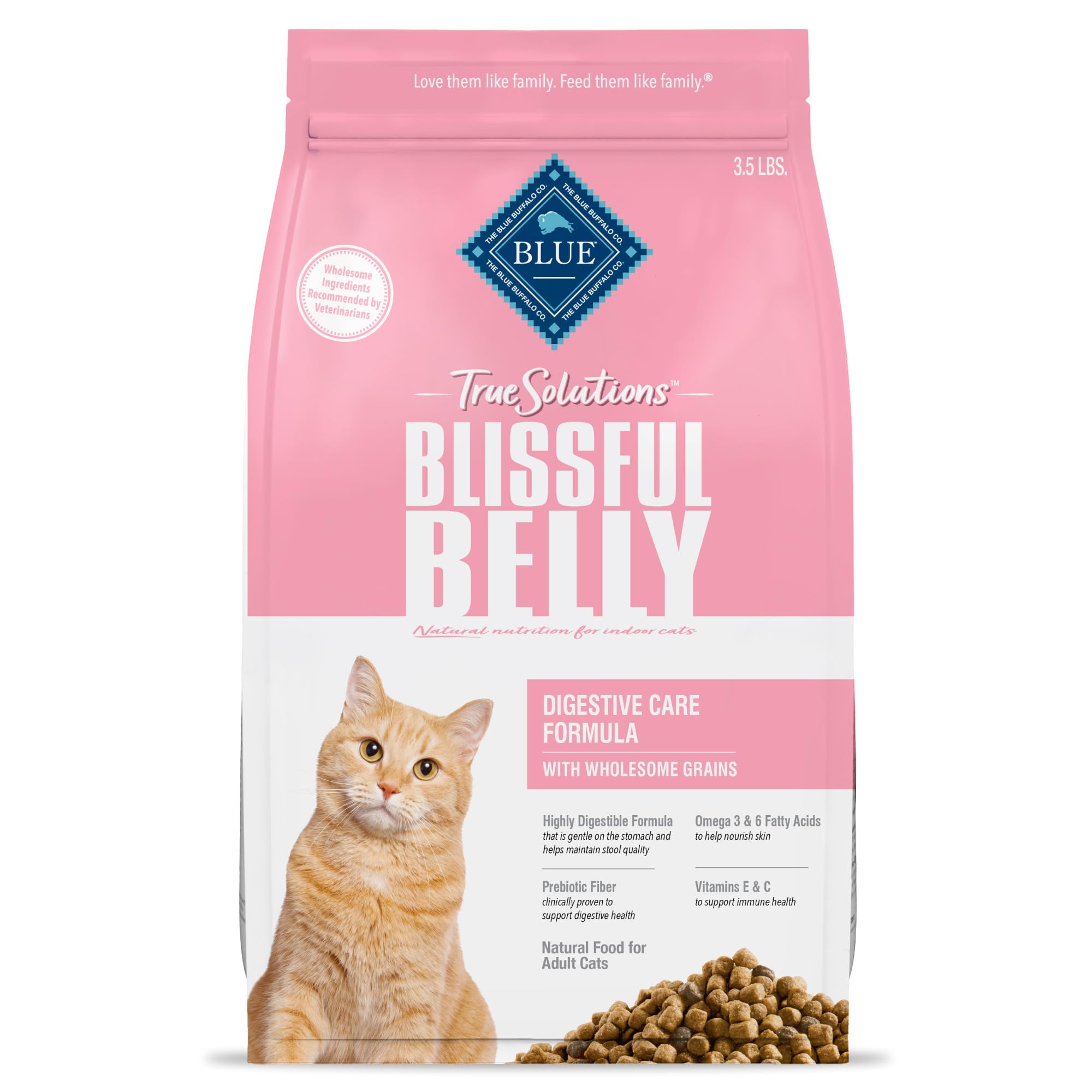 Blue Buffalo True Solutions Blissful Belly Digestive Care Natural Dry Food for Adult Cats, Chicken, 3.5-lb Bag
