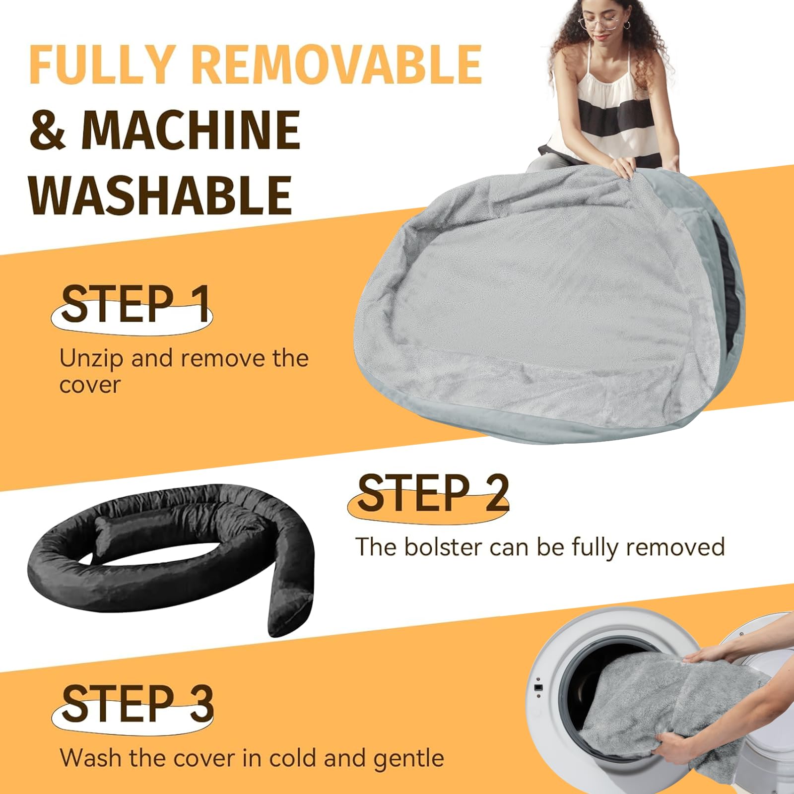 WOZOKE Orthopedic Memory Foam Dog Bed - XL Large, Waterproof, Washable, Silver