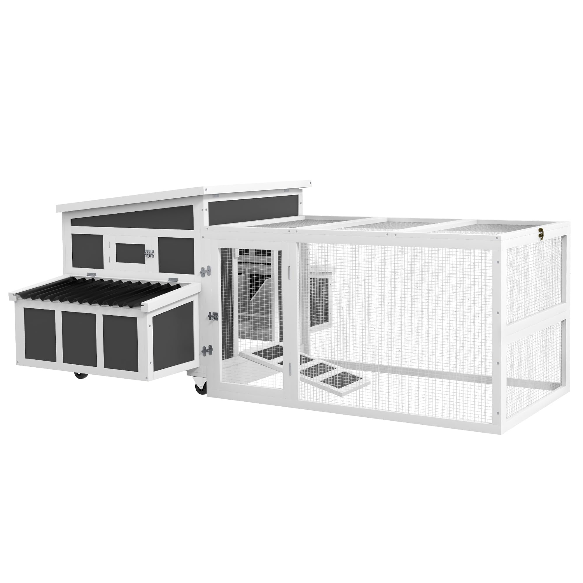 PawHut Wooden Chicken Coop, Chicken Tractor with Large Run for 6 Chickens, Outdoor Poultry Cage Rabbit Hutch Duck Coop Hen House