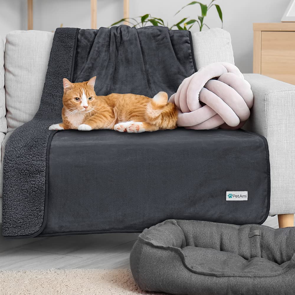 Petami Waterproof Dog Blanket For Small Medium Dogs, Pee Proof Pet Blanket Sherpa Fleece Couch Cover, Reversible Cat Throw Bed Sofa Protector, Soft Plush Washable Pad (Small 24X32, Gray)