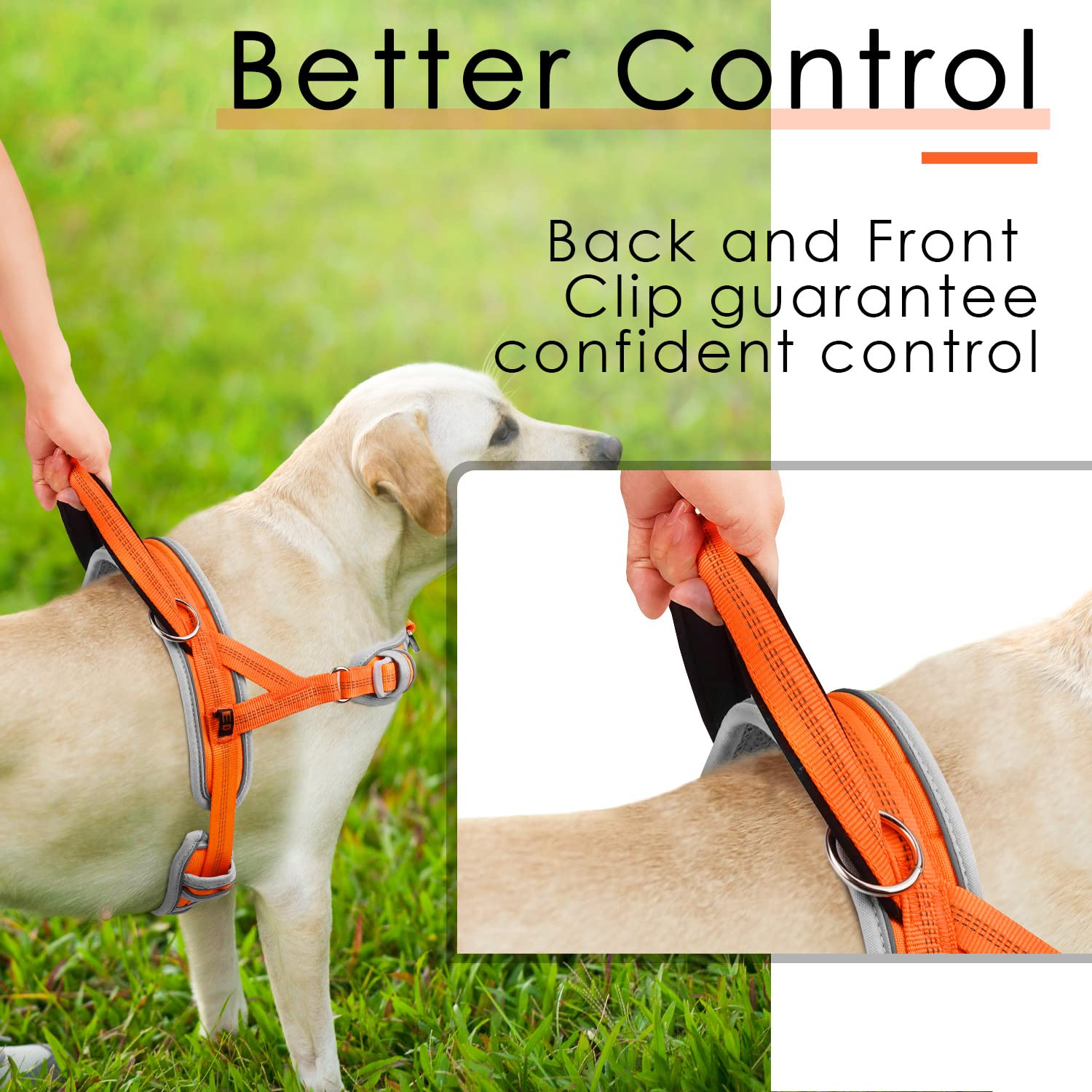 ADVENTUREMORE Medium Dog Harness No Pull Adjustable Reflective Vest, Escape Proof with Front Clip Handle, Orange, Model CPHA-0415