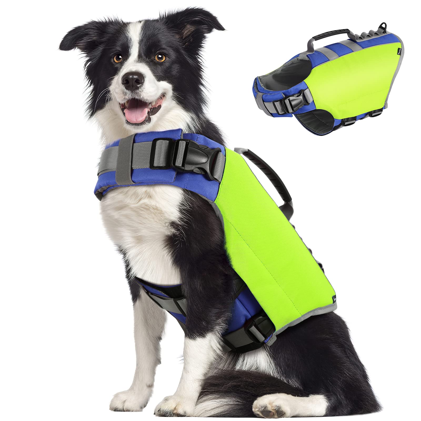 Pawaboo Reflective Dog Life Jacket, Dog Safety Vest Adjustable Pet Life Preserver With Strong Buoyancy & Sturdy Rescue Handle, D