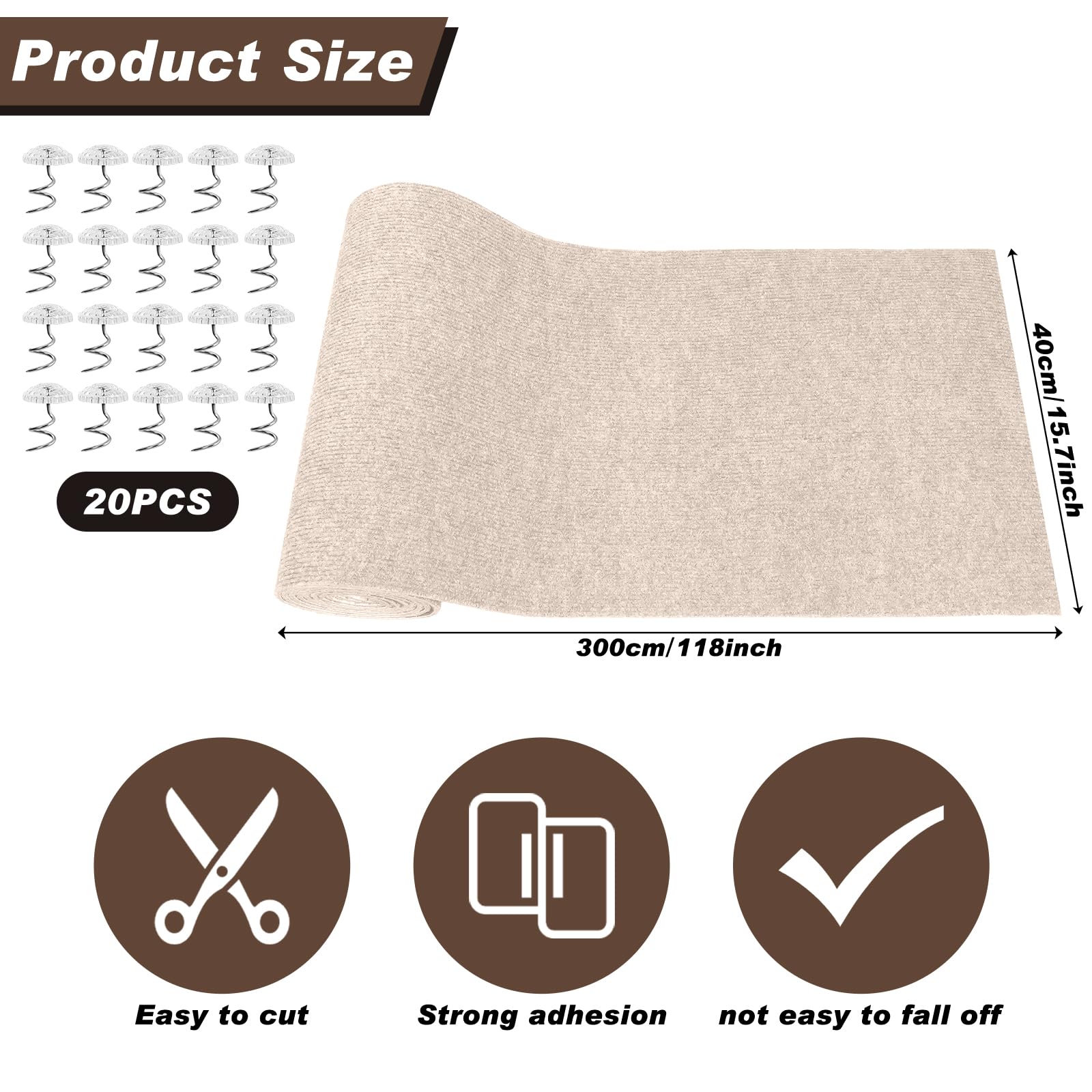 Cat Scratching Mat, 118 X 15.8 Self-Adhesive Trimmable Cat Scratching Carpet Mat With 20 Screws, Diy Cat Scratchers Furnitur