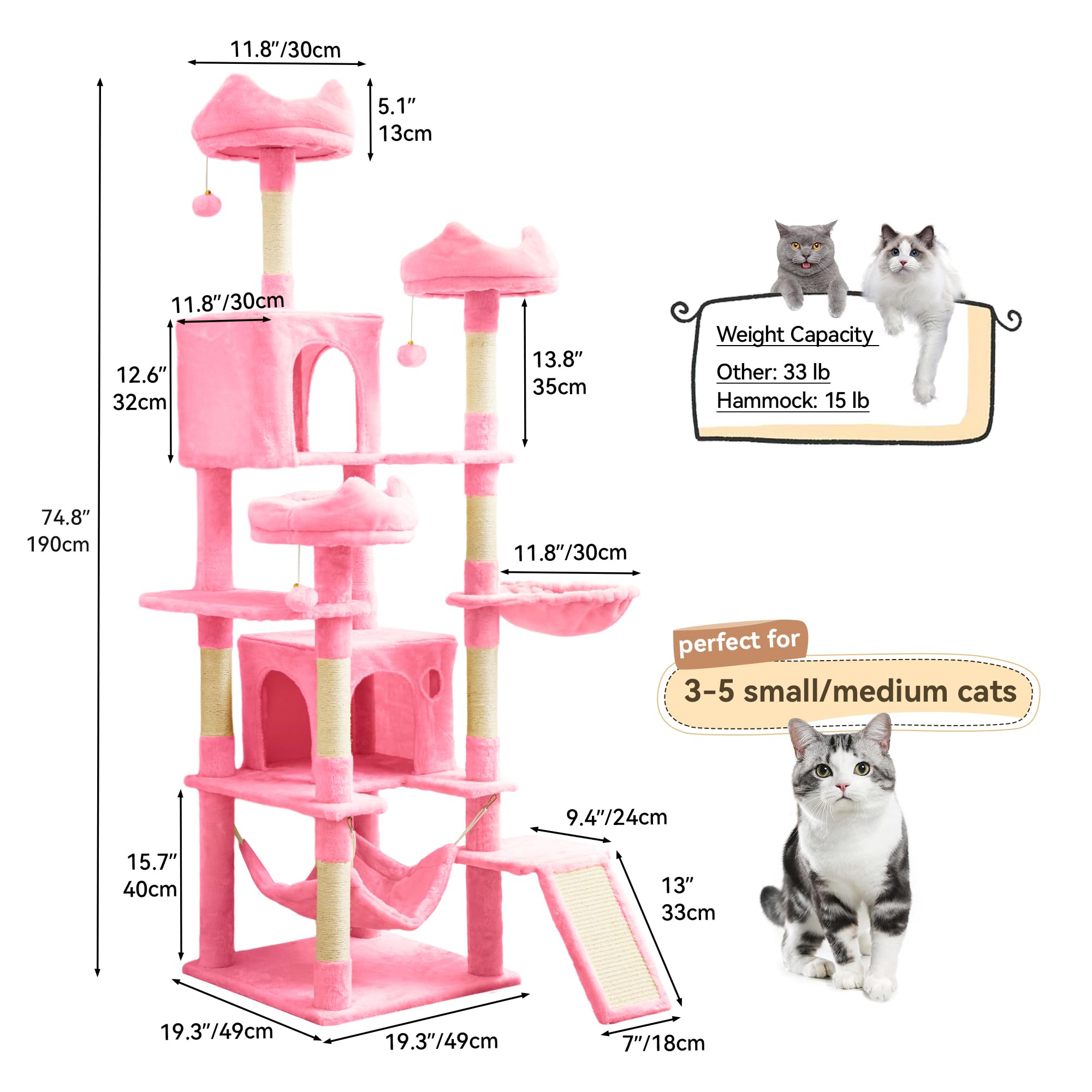 YITAHOME Tall Cat Tree for Indoor Cats, 75 inch Multi-Level Cat Tower with Cat Condos, Top Perches, Sisal Ramp Scratching Posts,