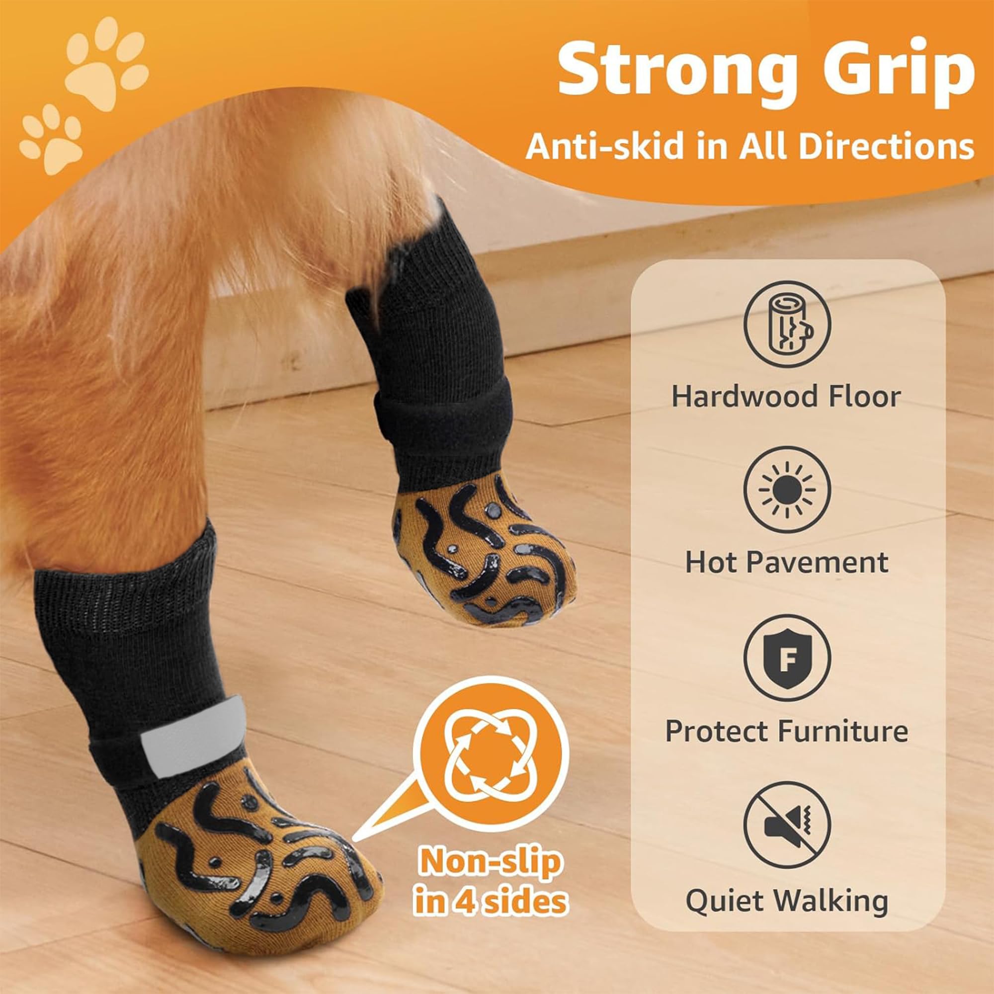 Double Side Non Slip Dog Socks to Prevent Licking Paws, Dog Shoes for Winter Cold Hot Pavement Dog Booties, Night Reflection Paw
