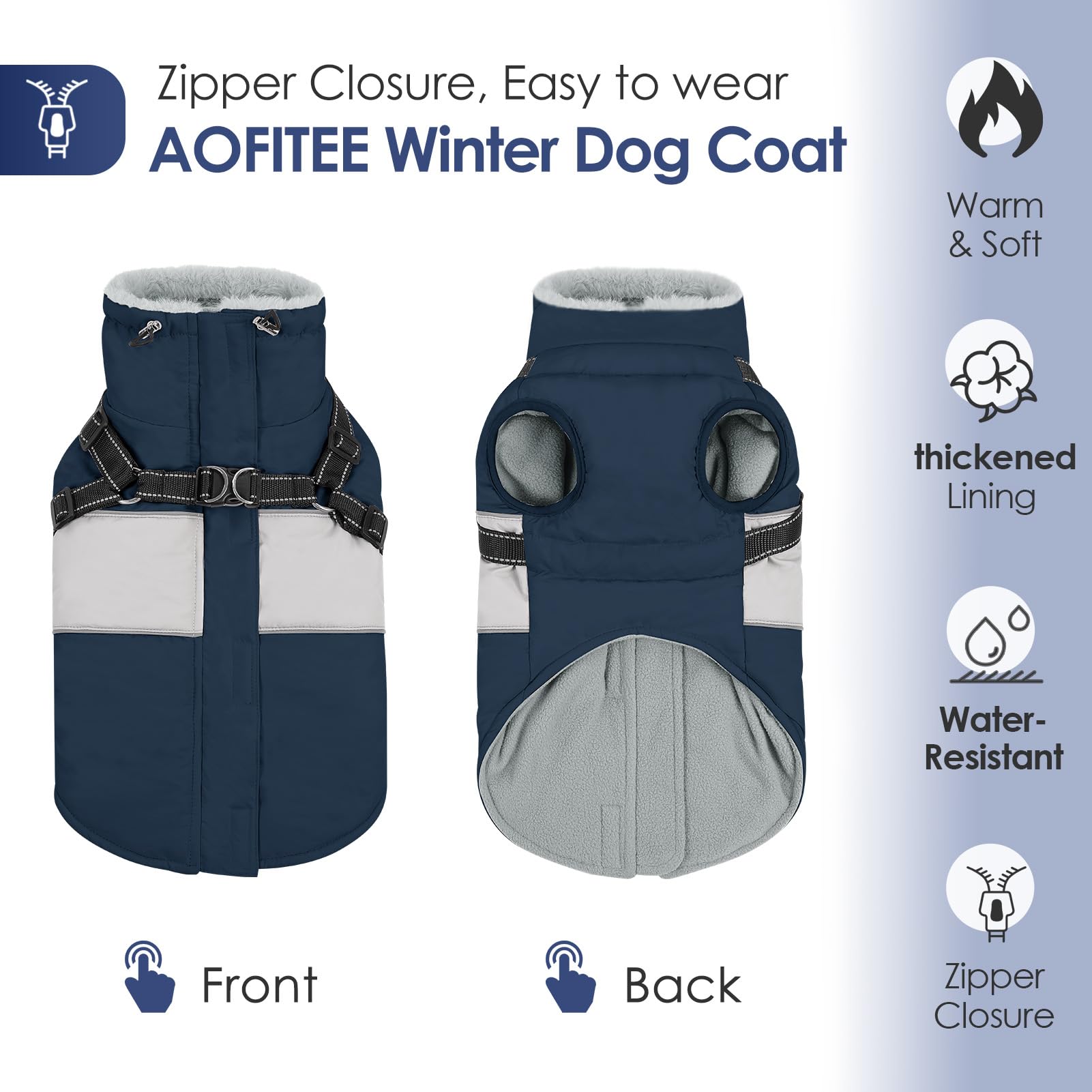Aofitee Dog Winter Coat - Waterproof Jacket With Built-In Harness, Warm Fleece Puffer For Small Dogs, Reflective, Dachshund, Fre