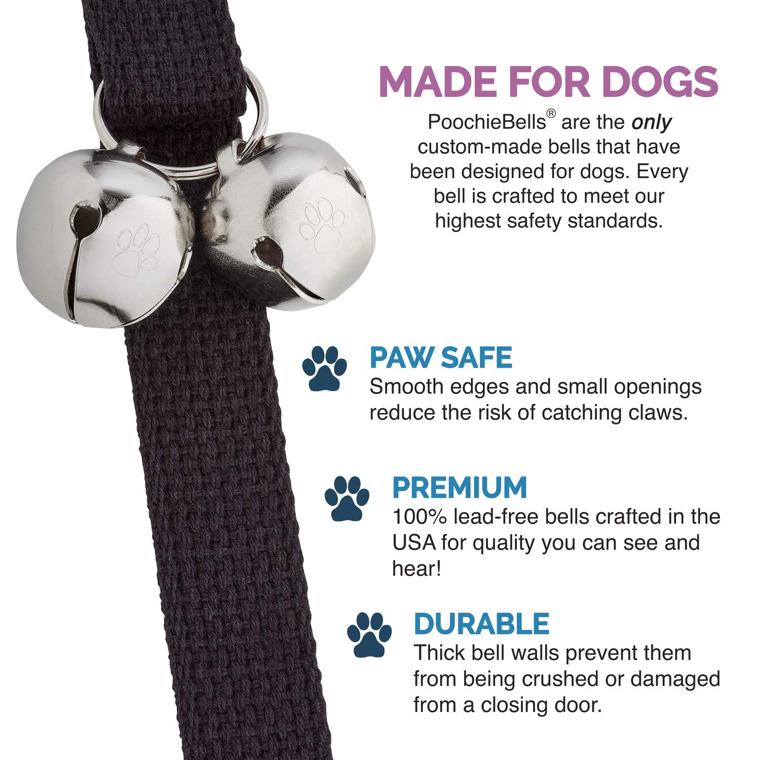 Poochiebells Original Handcrafted Dog Doorbell - Trusted By Trainers For 20+ Years, One Size Fits All Breeds, Durable And Thick Cotton Webbing, Made In Usa, Black