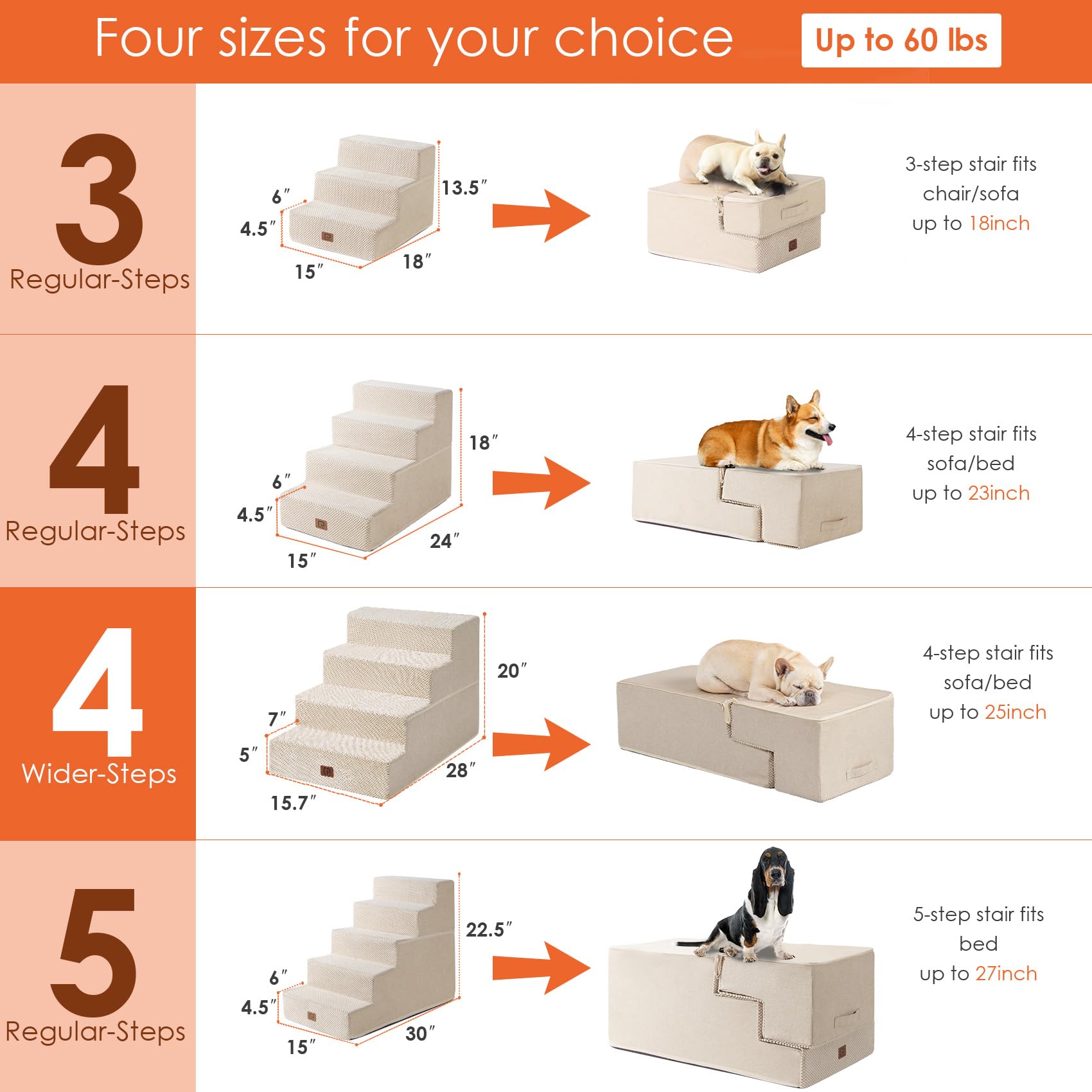 Eheyciga Dog Stairs For Bed 20”H, 4-Step Extra Wide Dog Steps For High Bed, Pet Steps For Small Dogs And Cats, Non-Slip Balanced Dog Indoor Ramp, Beige