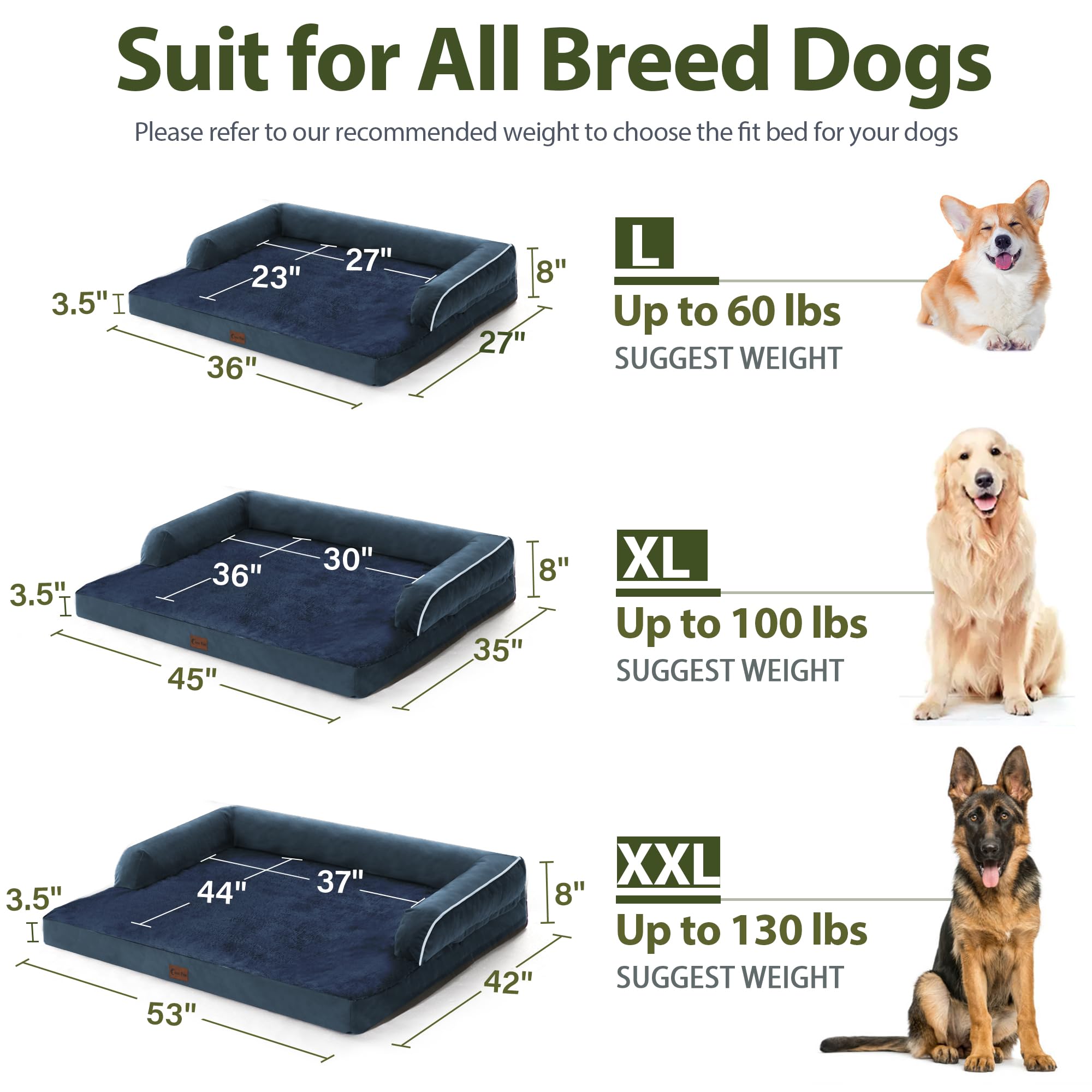 Casa Paw XXL Dog Bed with Bolsters, Orthopedic Dog Beds for Extra Large Dogs, Waterproof Dog Beds XLarge, Memory Foam Dog Bed wi