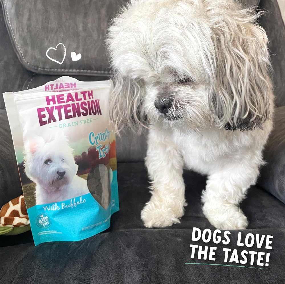 Health Extension Heart-Shaped Crunchy Biscuits, 12oz (340g) - Buffalo Recipe, GMO-Free Dog Training Treats for Small Breeds, Add