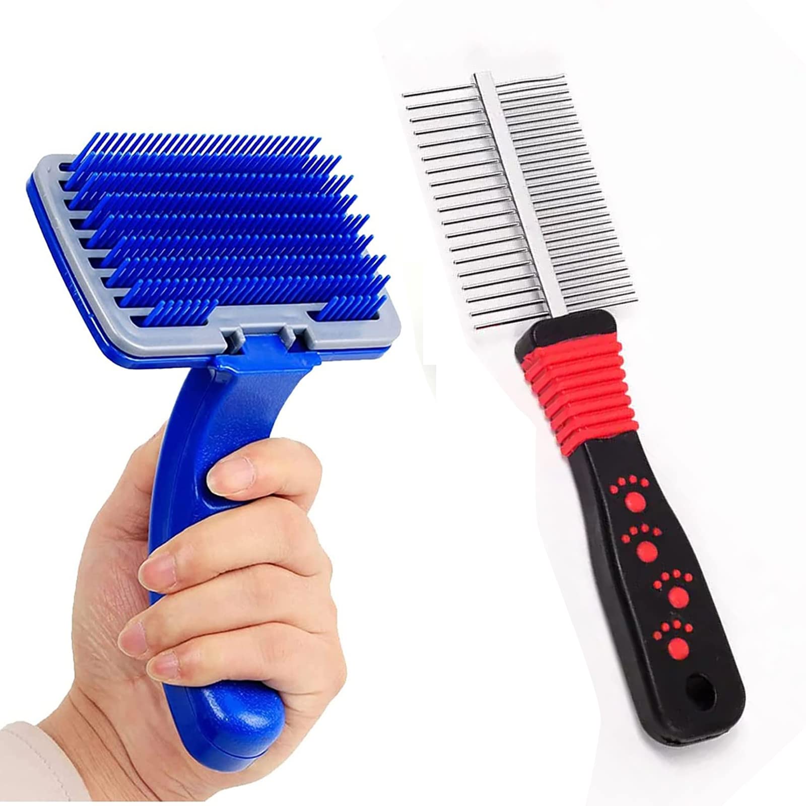 Bohobark Pet Grooming Plastic Slicker Brush With Press Key For Puppies And Dogs And Pet Double Side Comb For Dog, Puppy, Cat, Ha
