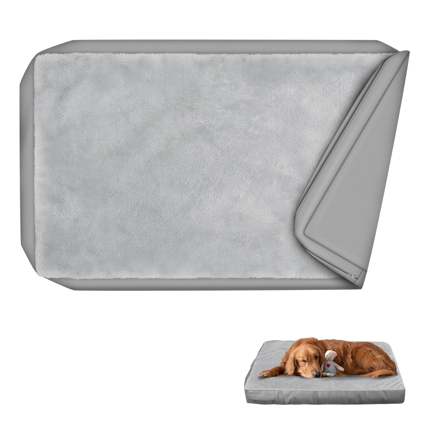 Explore Land Waterproof Dog Bed Cover Machine Washable Fluffy Dog Bed Replacement Cover For 30 Inch Crate, 30Lx20Wx3.5H Inch, Gr