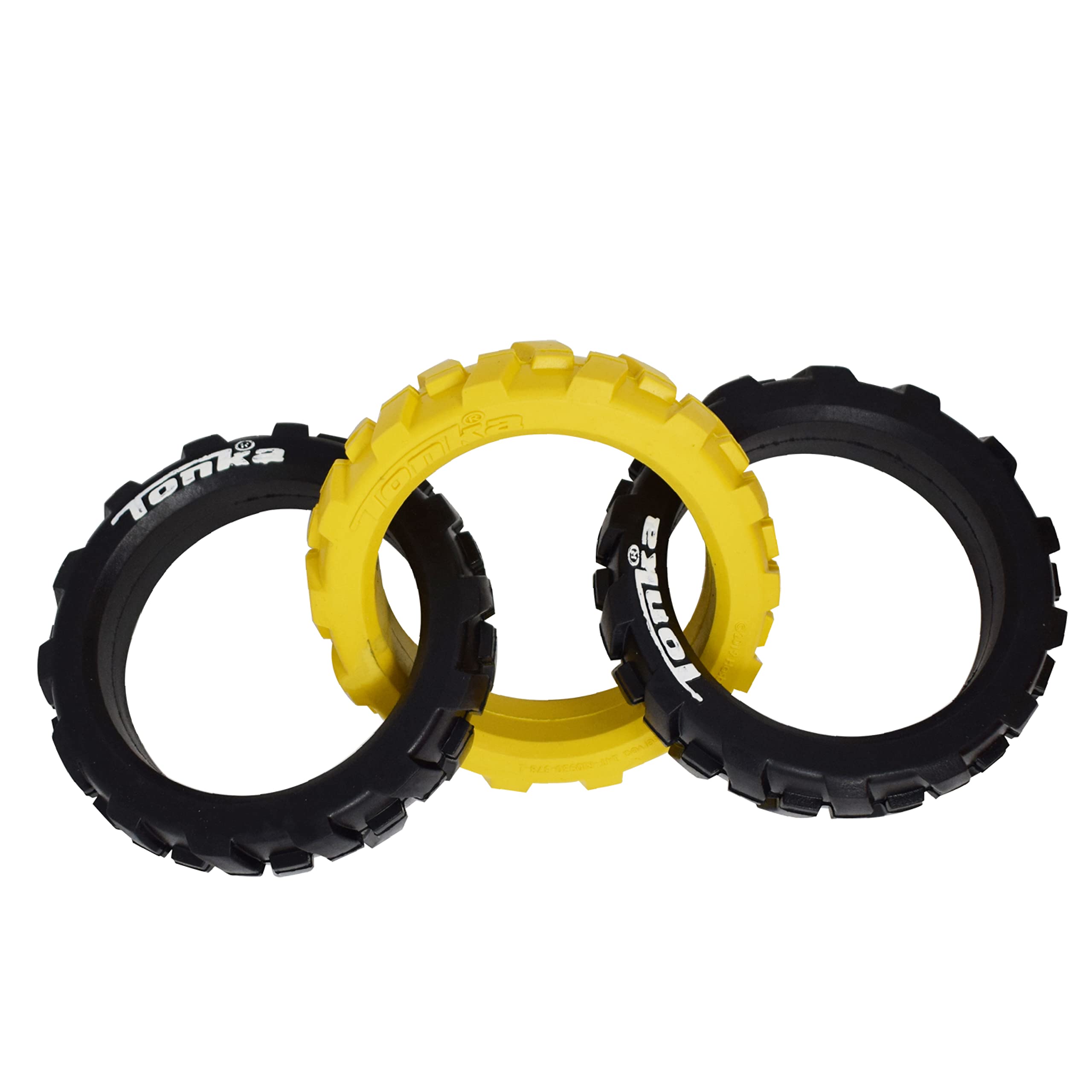 Tonka Rubber 3-Ring Tug Dog Toy, Durable & Water Resistant, 10.5 for Medium/Large Breeds, Yellow/Black