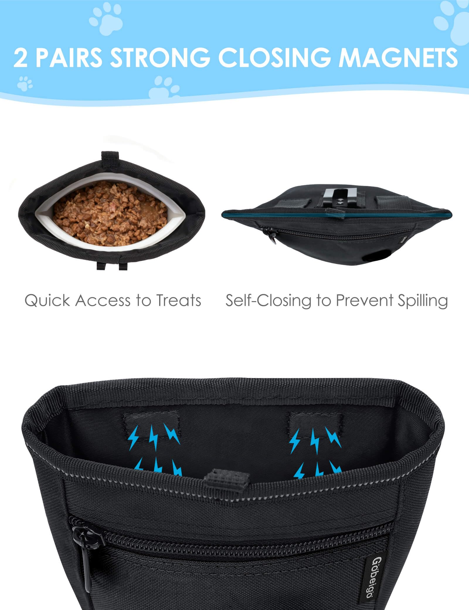 Gobeigo?Silicone Insert Bag Version?Dog Treat Pouch and Training Clicker, 2 Pair Magnetic Closure, 2 Cup Walking Fanny Pack with