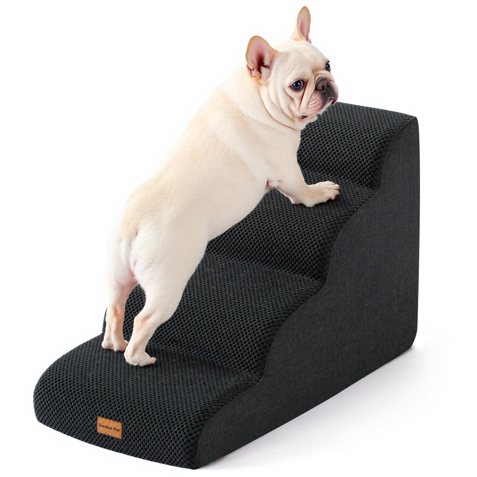Gardner Pet Dog Stairs for Small Dogs 19.7 H, 4-Step Black Curved Pet Stairs, Dog Steps for High Bed (18-24 in), Couch with Dura
