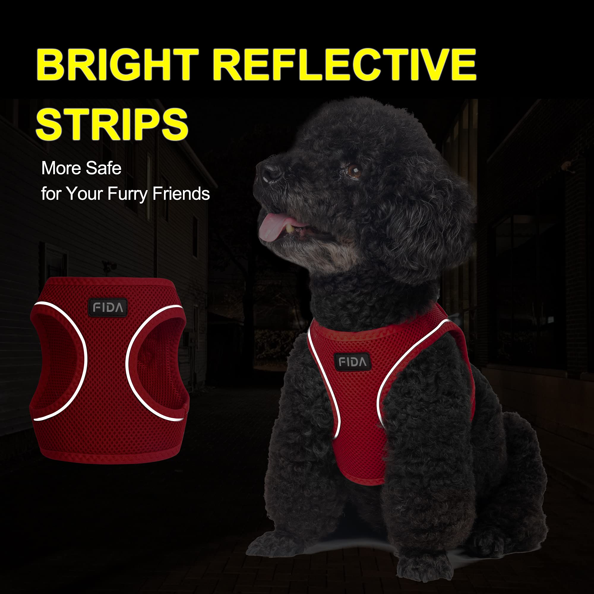 Fida Comfy Dog Harness with Leash, Soft Puppy Vest Escape Proof, Breathable Lightweight Soft Mesh, Adjustable Reflective Step-in