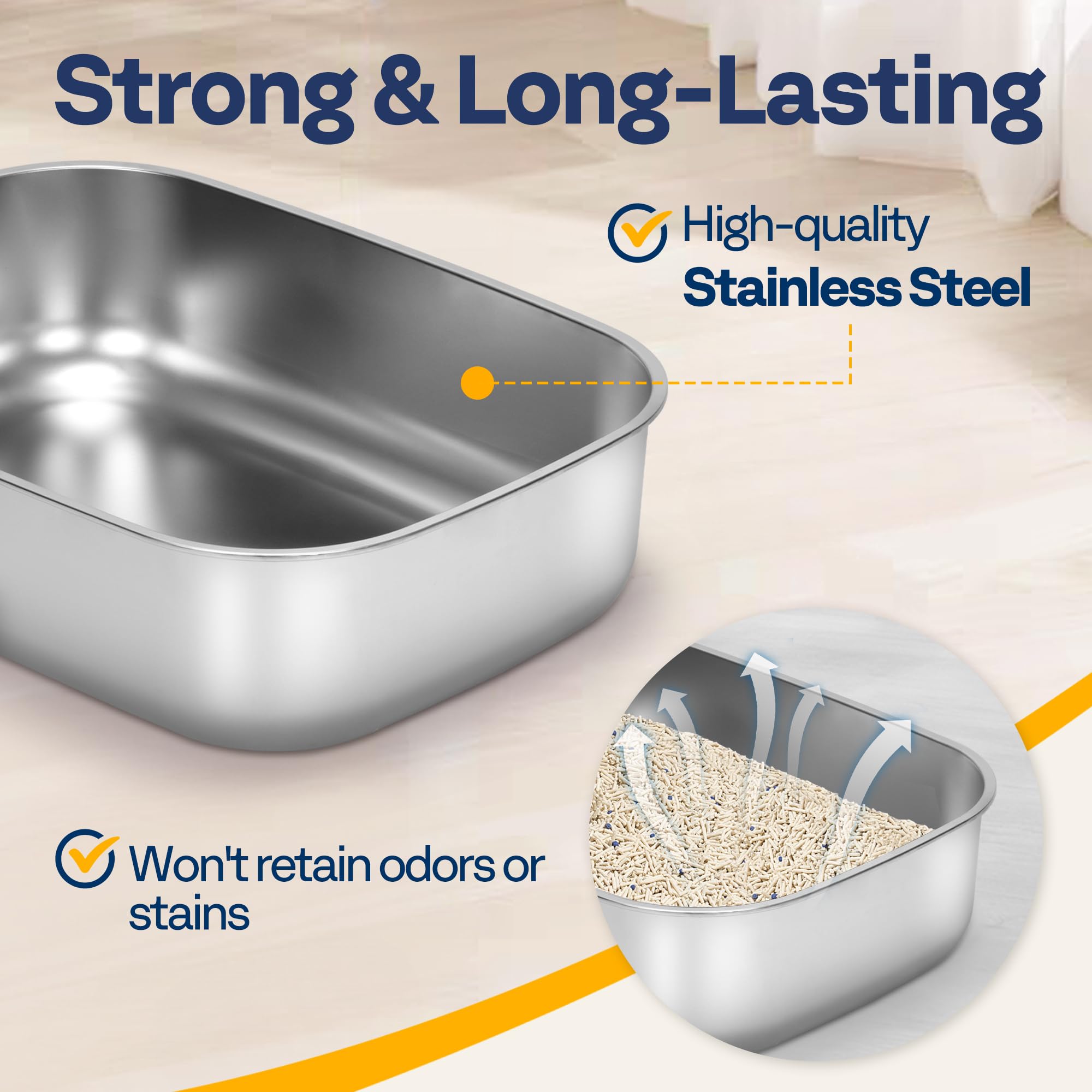 Vivohome Xl Stainless Steel Cat Litter Box With Cover And Steps, 23'' X 17'' X 12'' Large Metal Litter Box For Cats With Scoop,