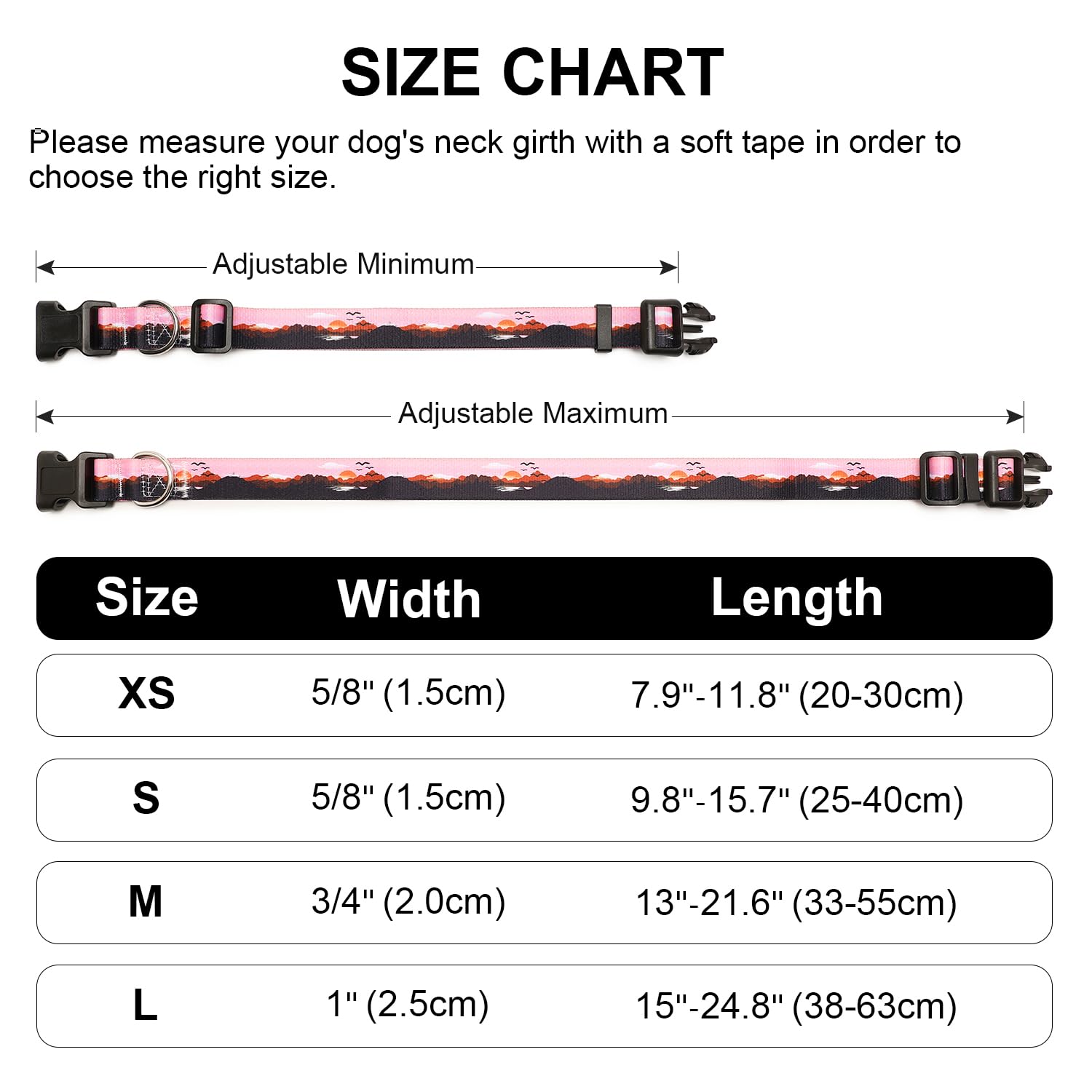 Mercano Adjustable Dog Collar - Special Design Patterns, Soft Nylon Comfortable Durable Pet Collar For Small Medium Large Dogs (S, Sunset)